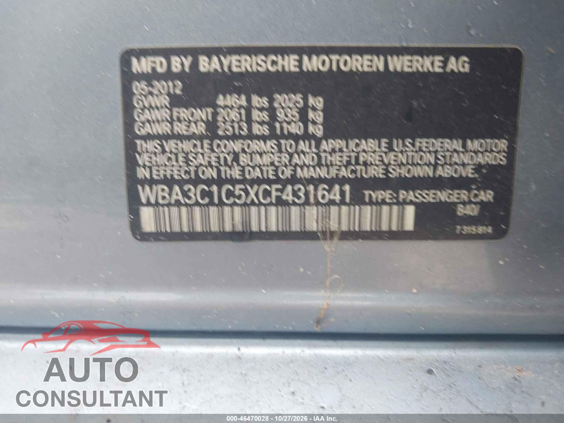 BMW 328I 2012 - WBA3C1C5XCF431641