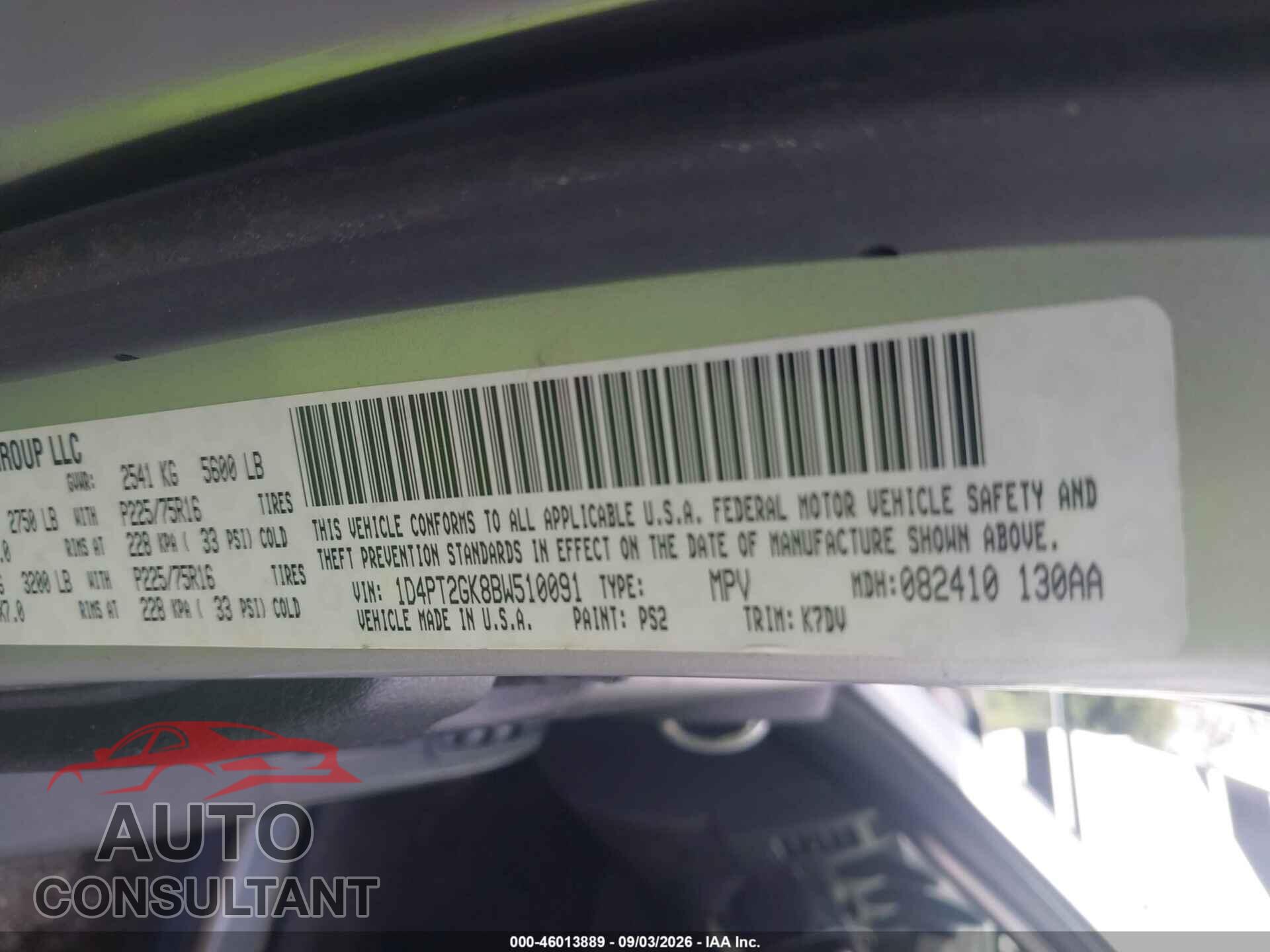 DODGE NITRO 2011 - 1D4PT2GK8BW510091