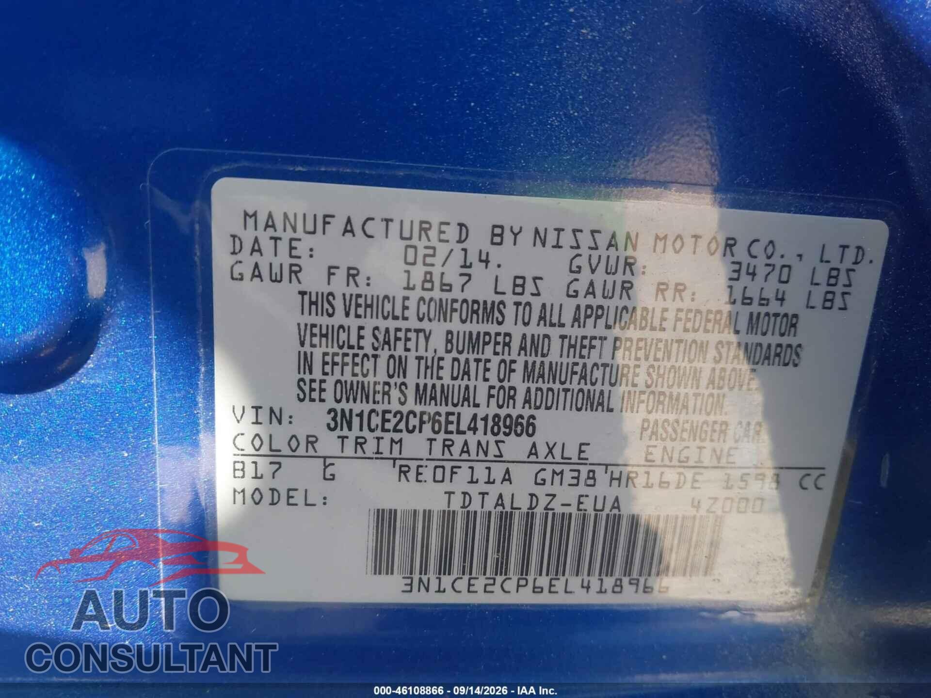 NISSAN VERSA NOTE 2014 - 3N1CE2CP6EL418966