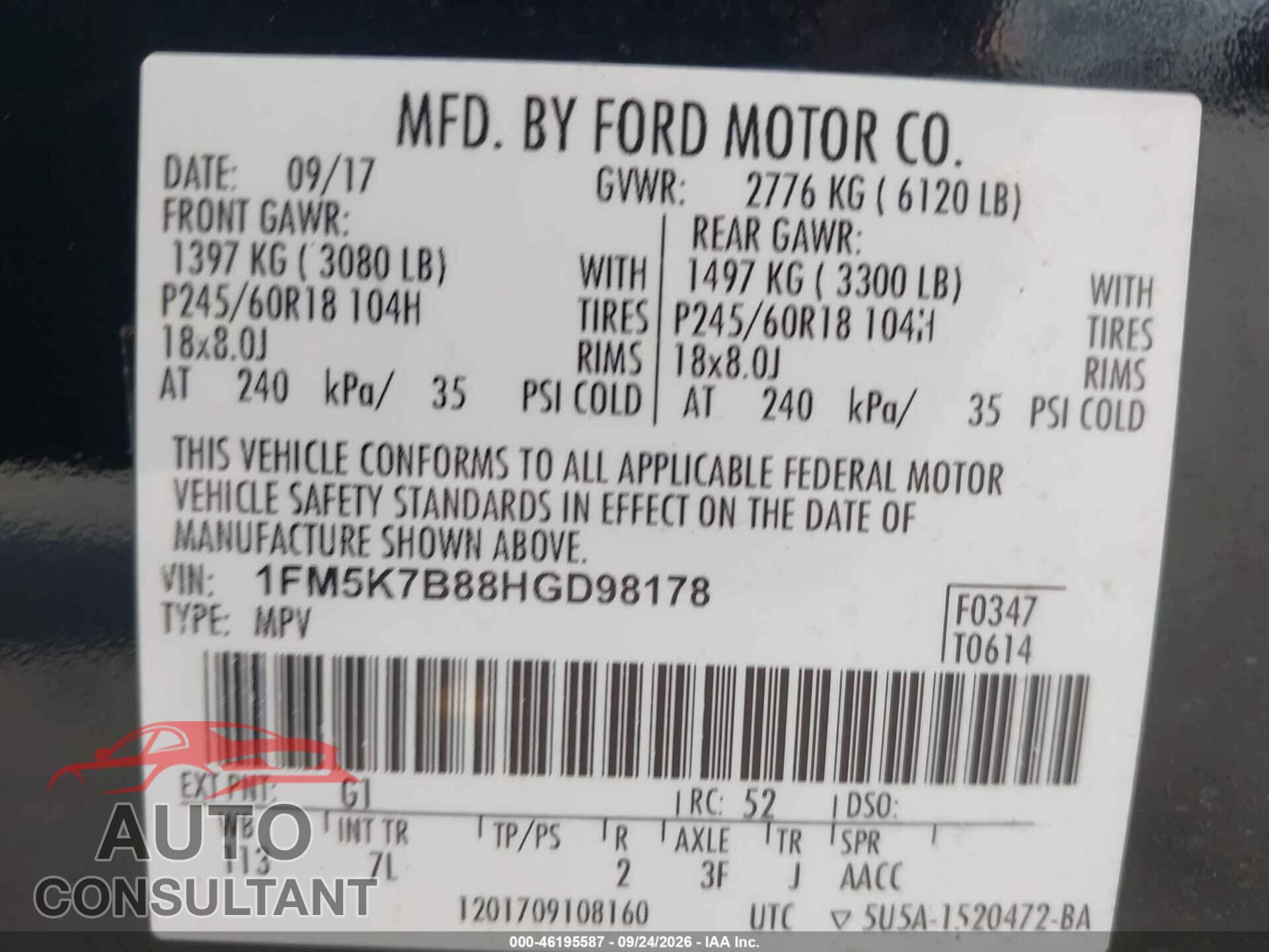 FORD EXPLORER 2017 - 1FM5K7B88HGD98178