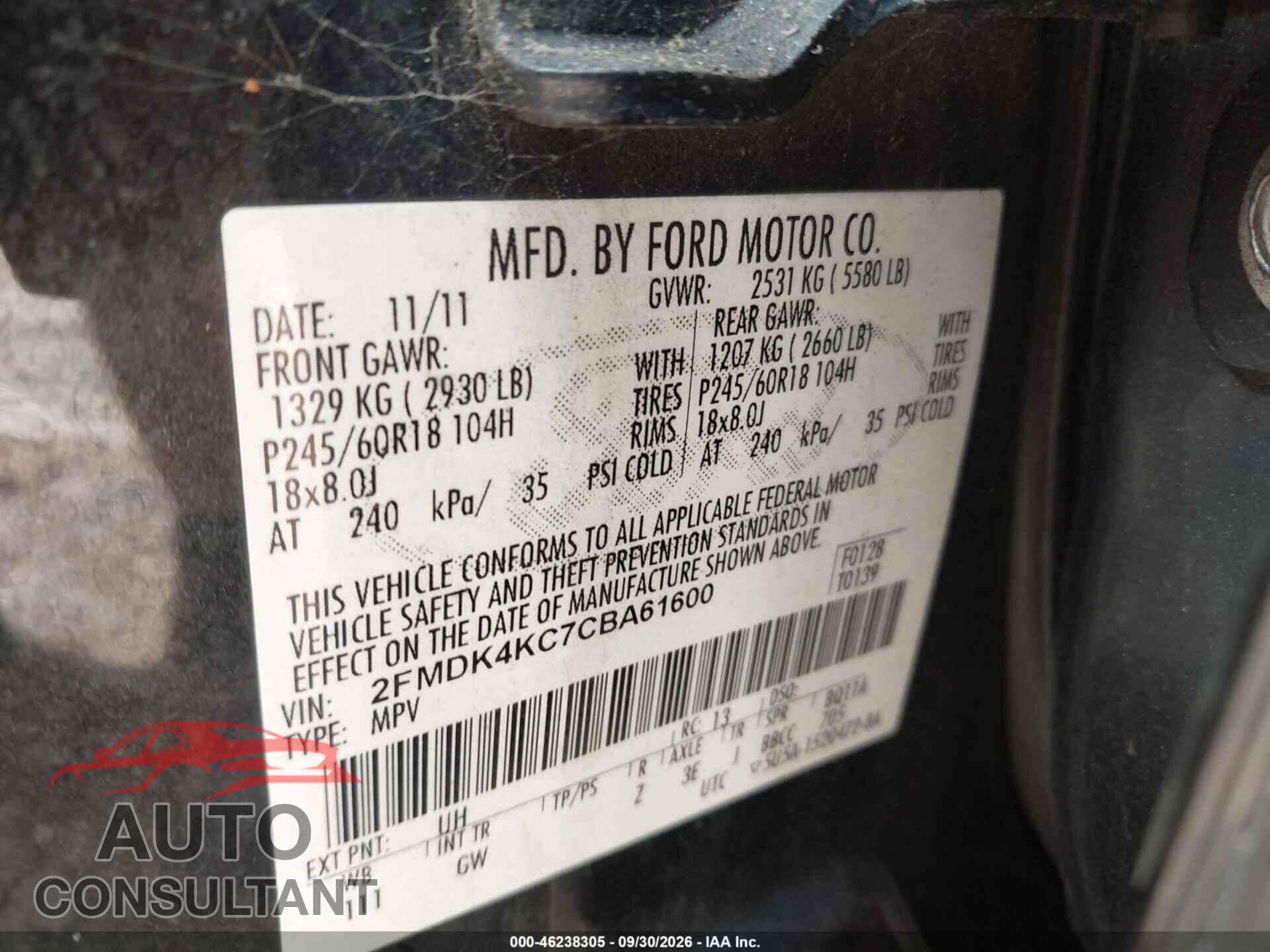 FORD EDGE 2012 - 2FMDK4KC7CBA61600