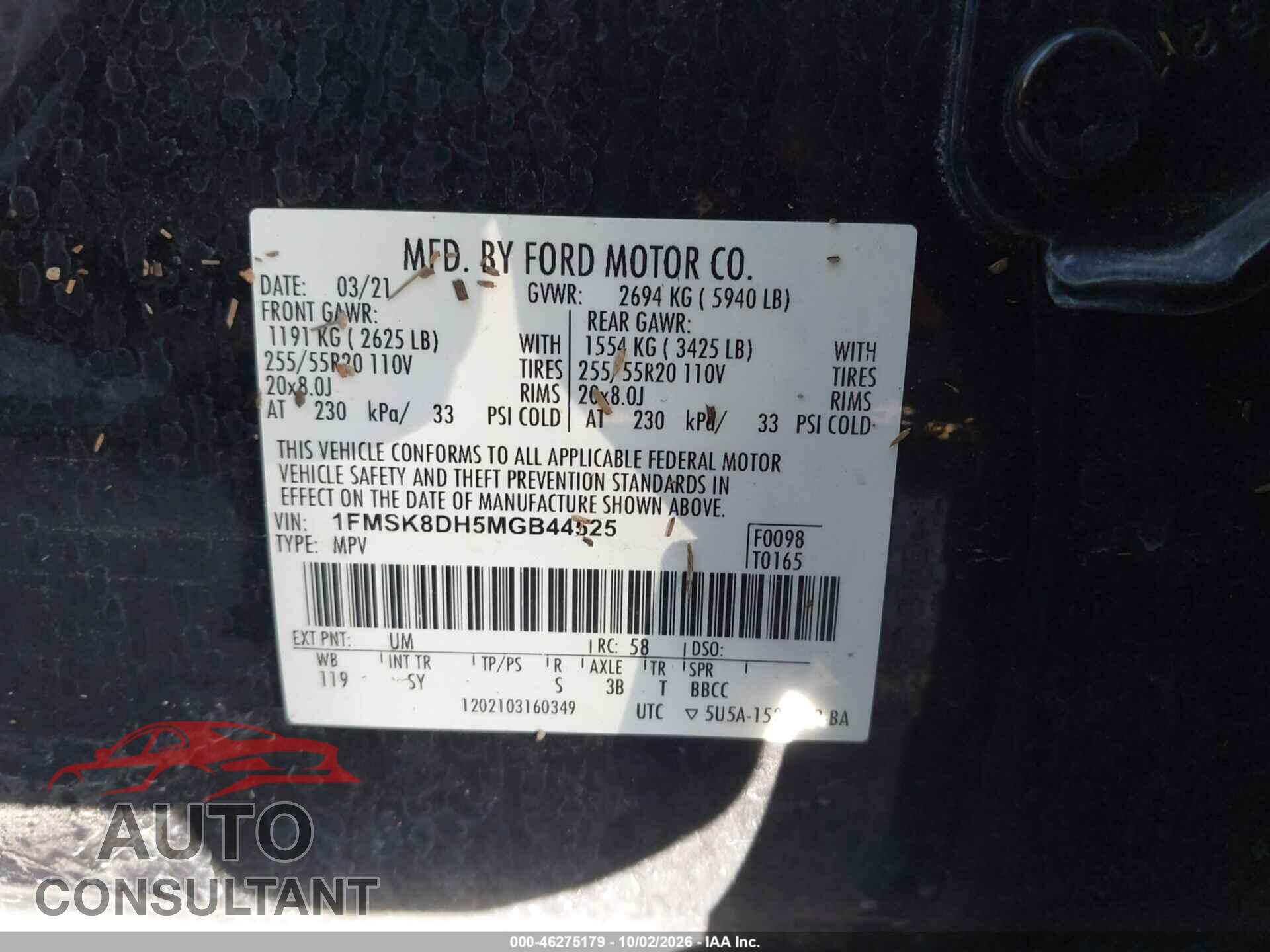FORD EXPLORER 2021 - 1FMSK8DH5MGB44525