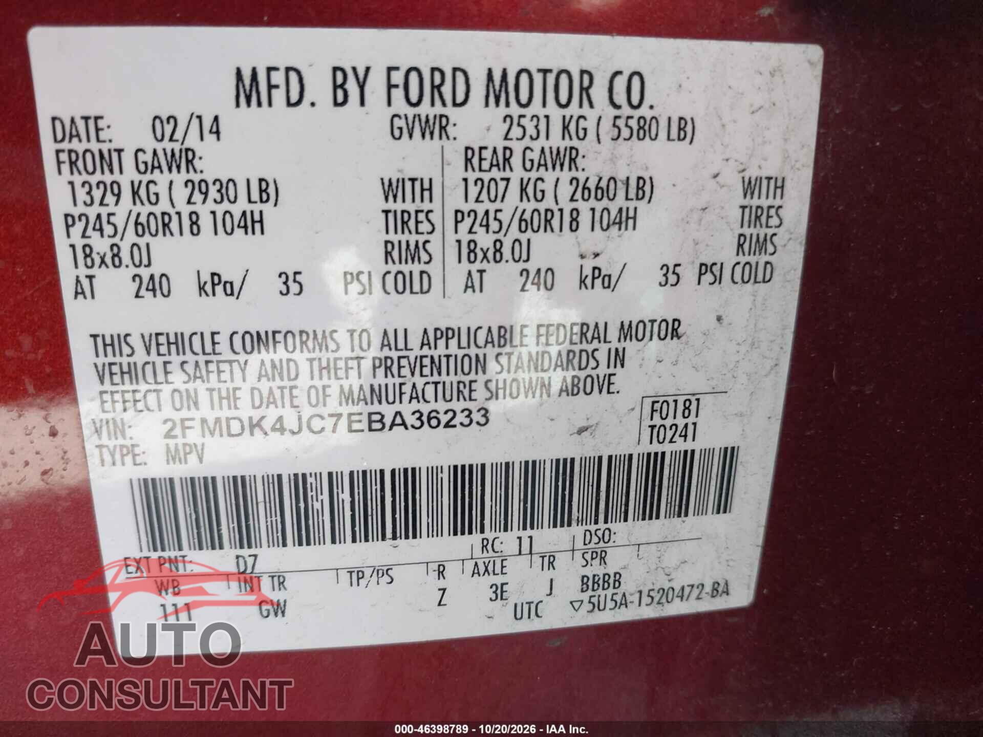 FORD EDGE 2014 - 2FMDK4JC7EBA36233