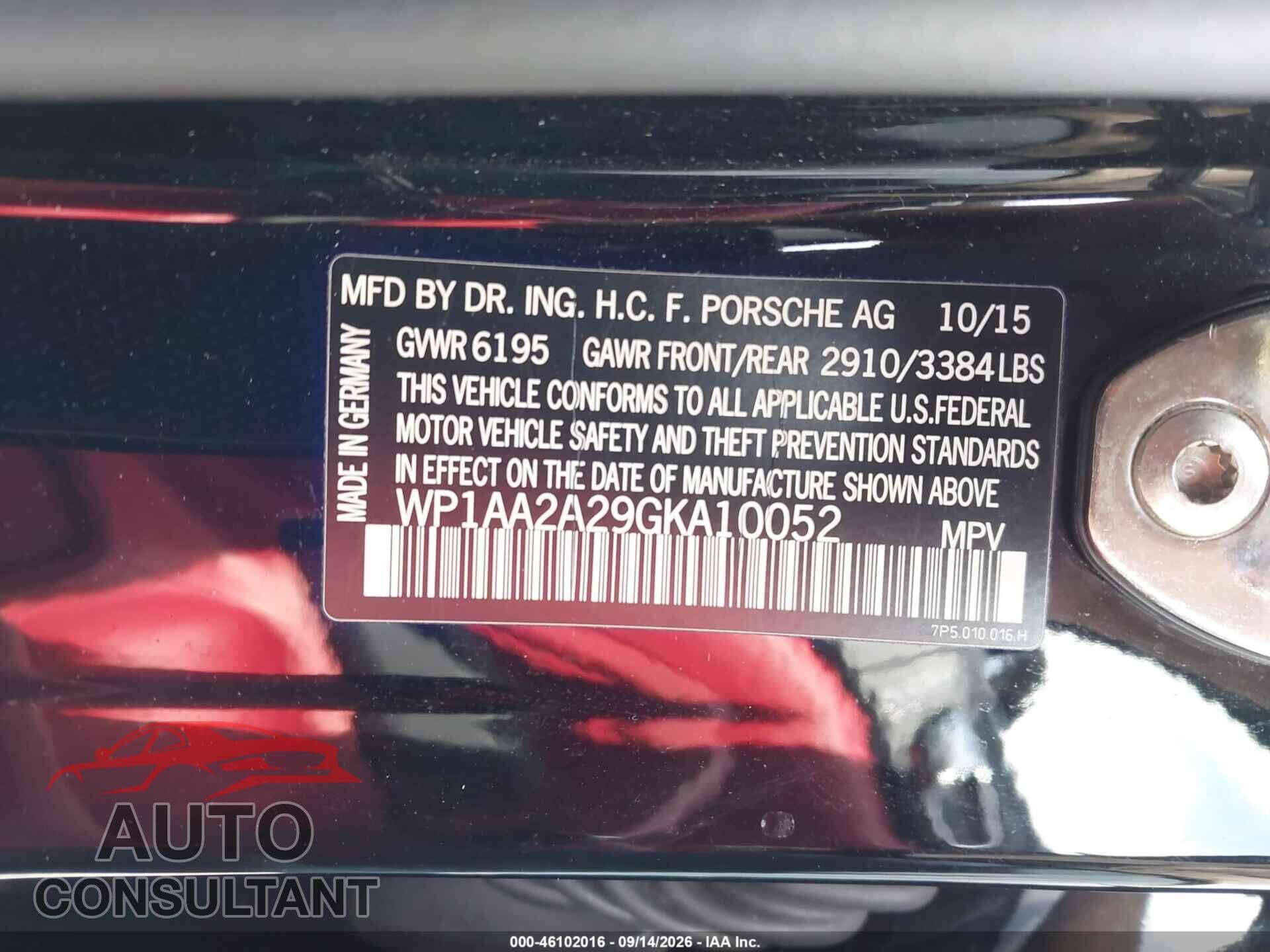 PORSCHE CAYENNE 2016 - WP1AA2A29GKA10052