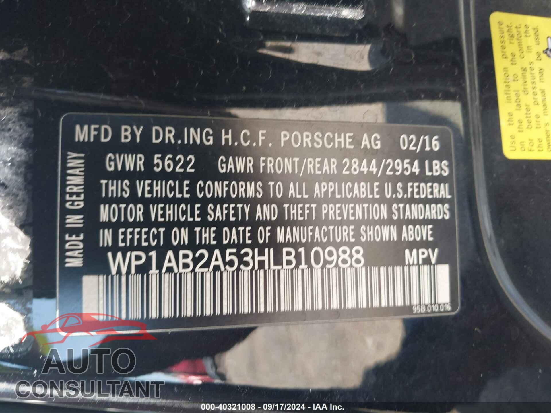 PORSCHE MACAN 2017 - WP1AB2A53HLB10988