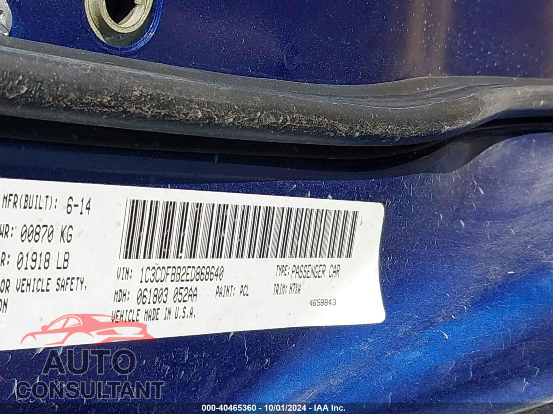 DODGE DART 2014 - 1C3CDFBB2ED868640