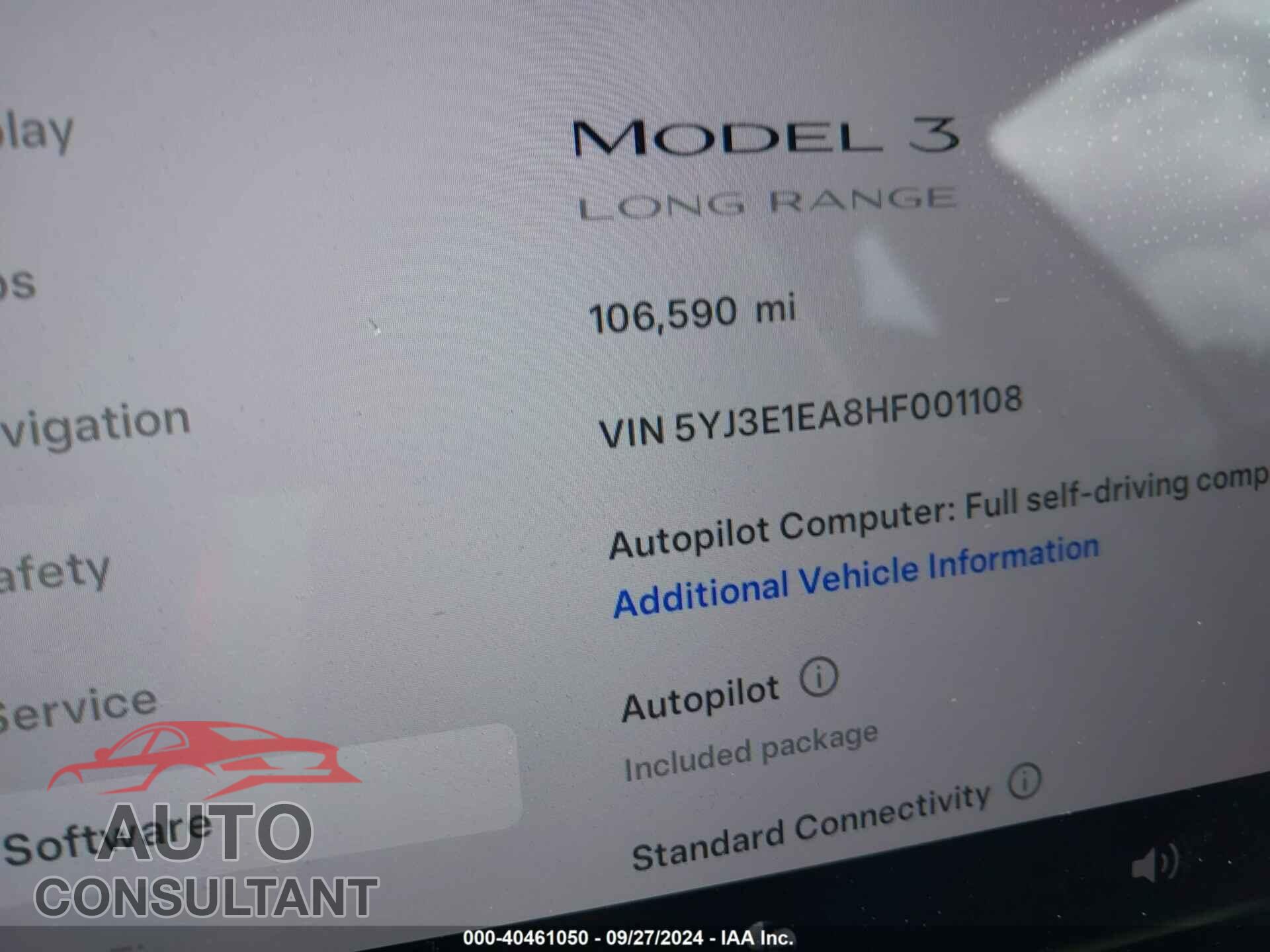 TESLA MODEL 3 2017 - 5YJ3E1EA8HF001108