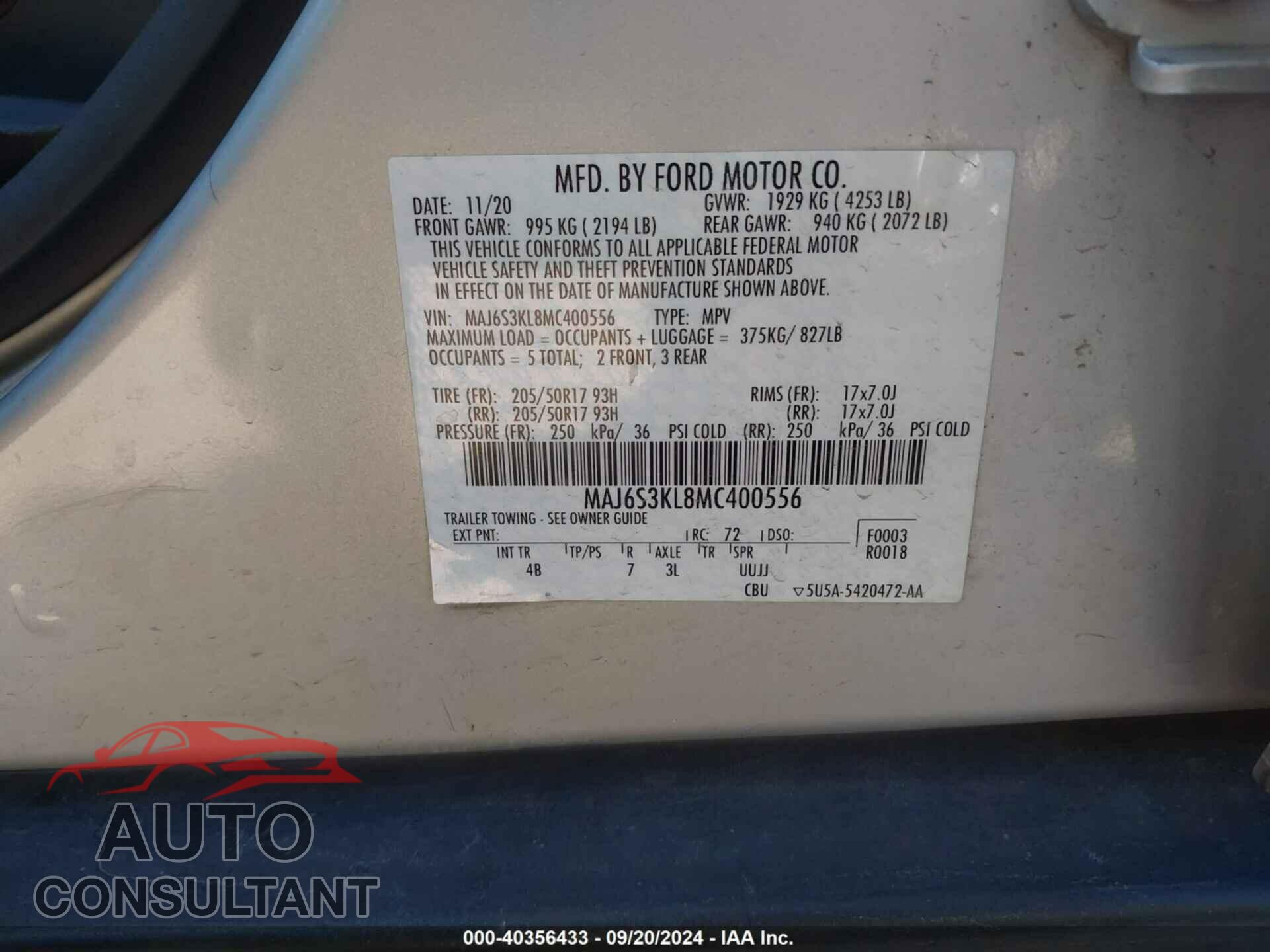 FORD ECOSPORT 2021 - MAJ6S3KL8MC400556