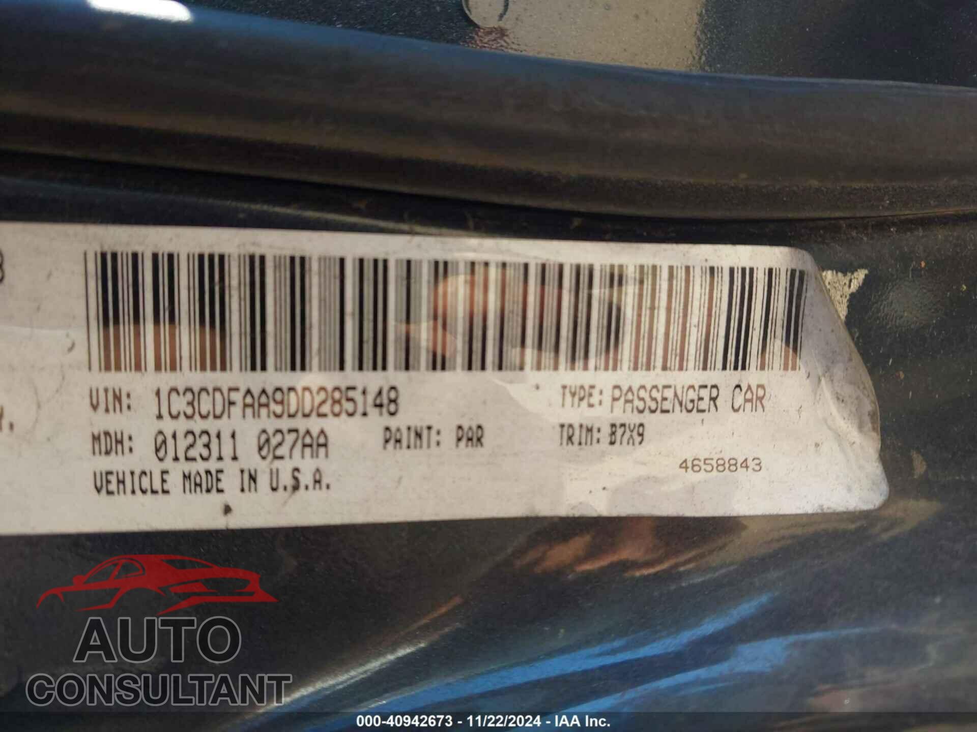 DODGE DART 2013 - 1C3CDFAA9DD285148