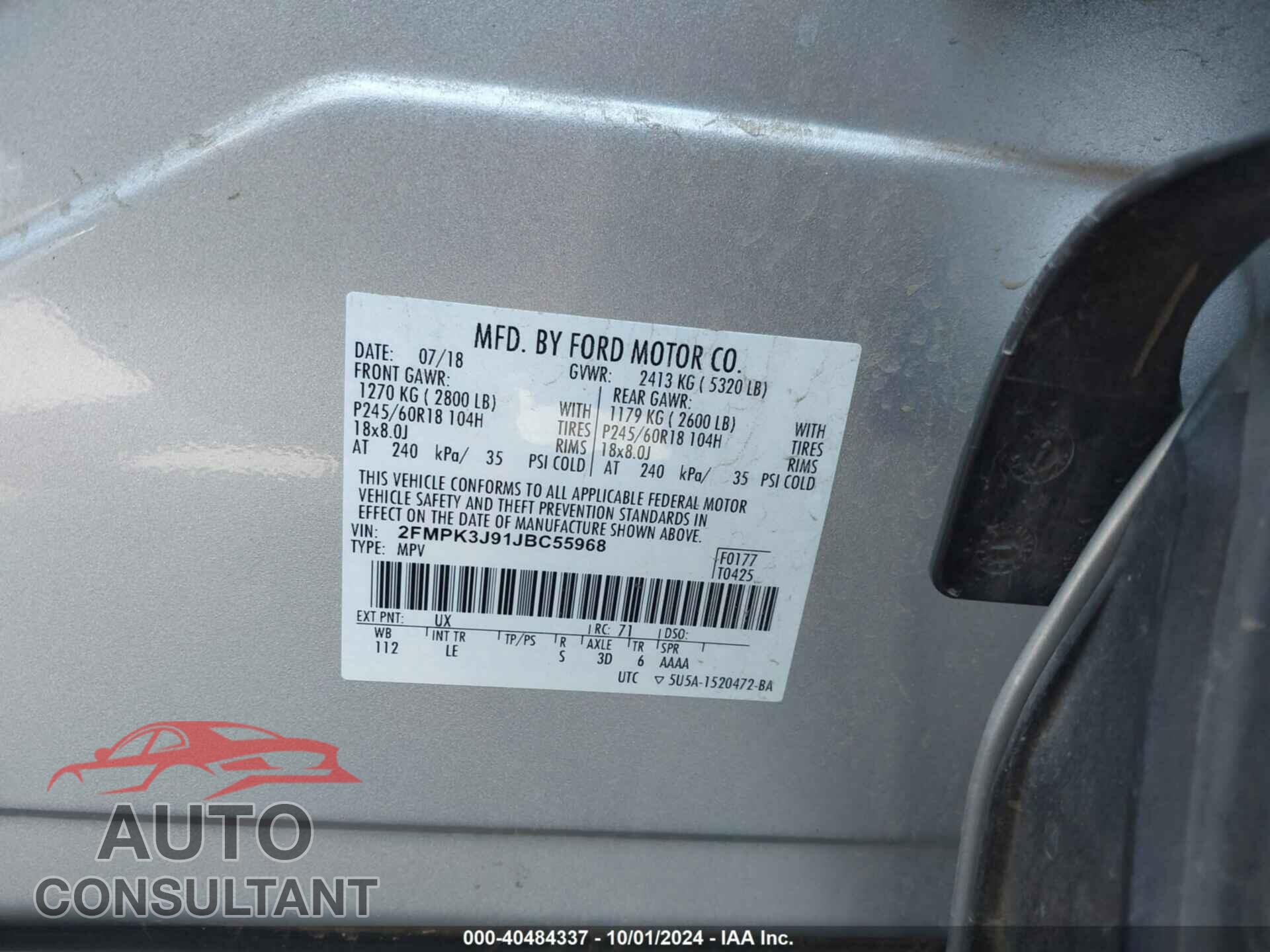FORD EDGE 2018 - 2FMPK3J91JBC55968