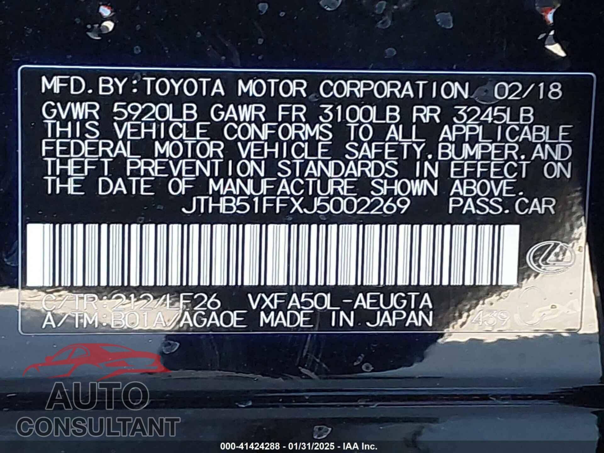 LEXUS LS 500 2018 - JTHB51FFXJ5002269
