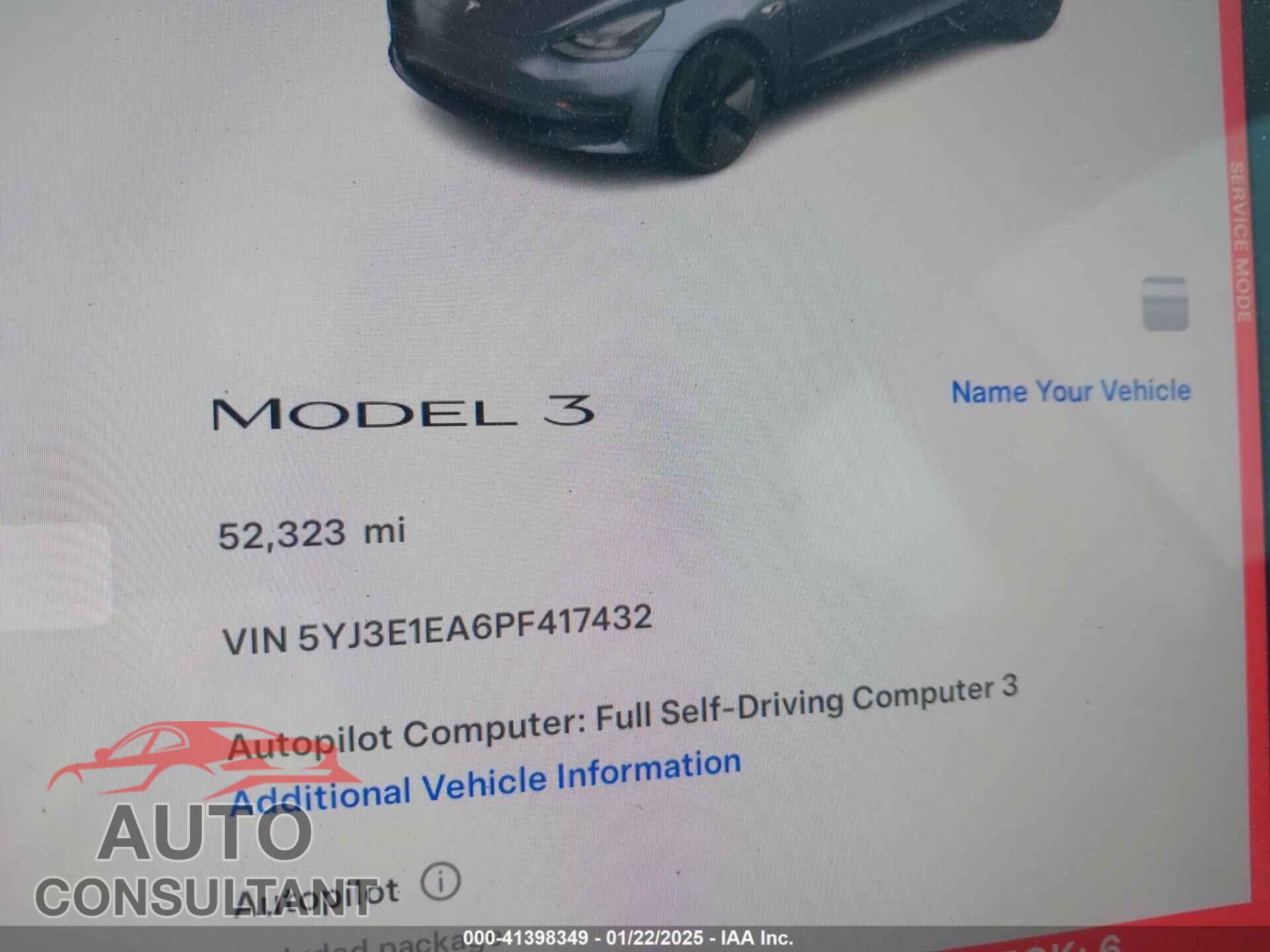 TESLA MODEL 3 2023 - 5YJ3E1EA6PF417432