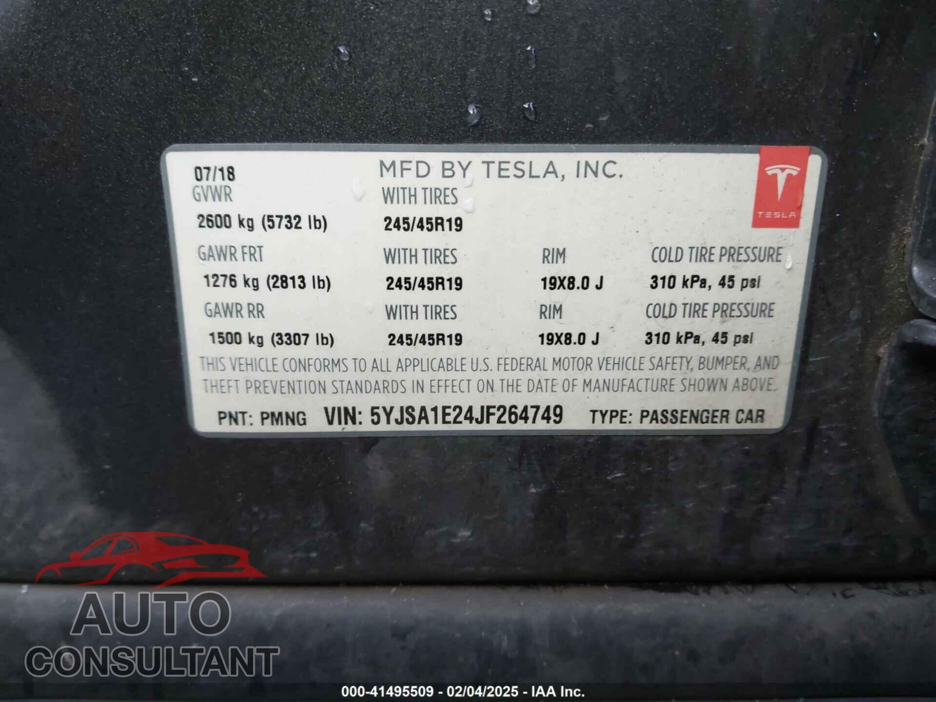 TESLA MODEL S 2018 - 5YJSA1E24JF264749