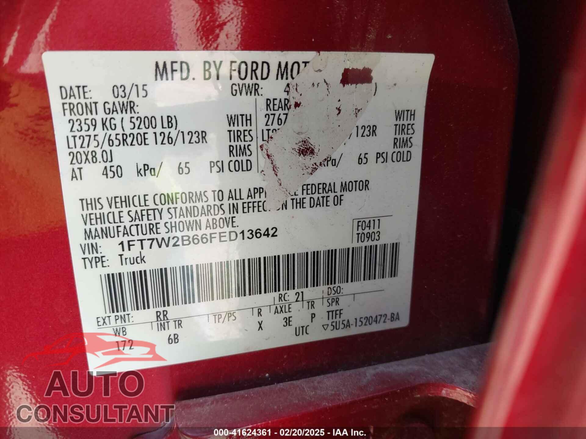 FORD F-250 2015 - 1FT7W2B66FED13642