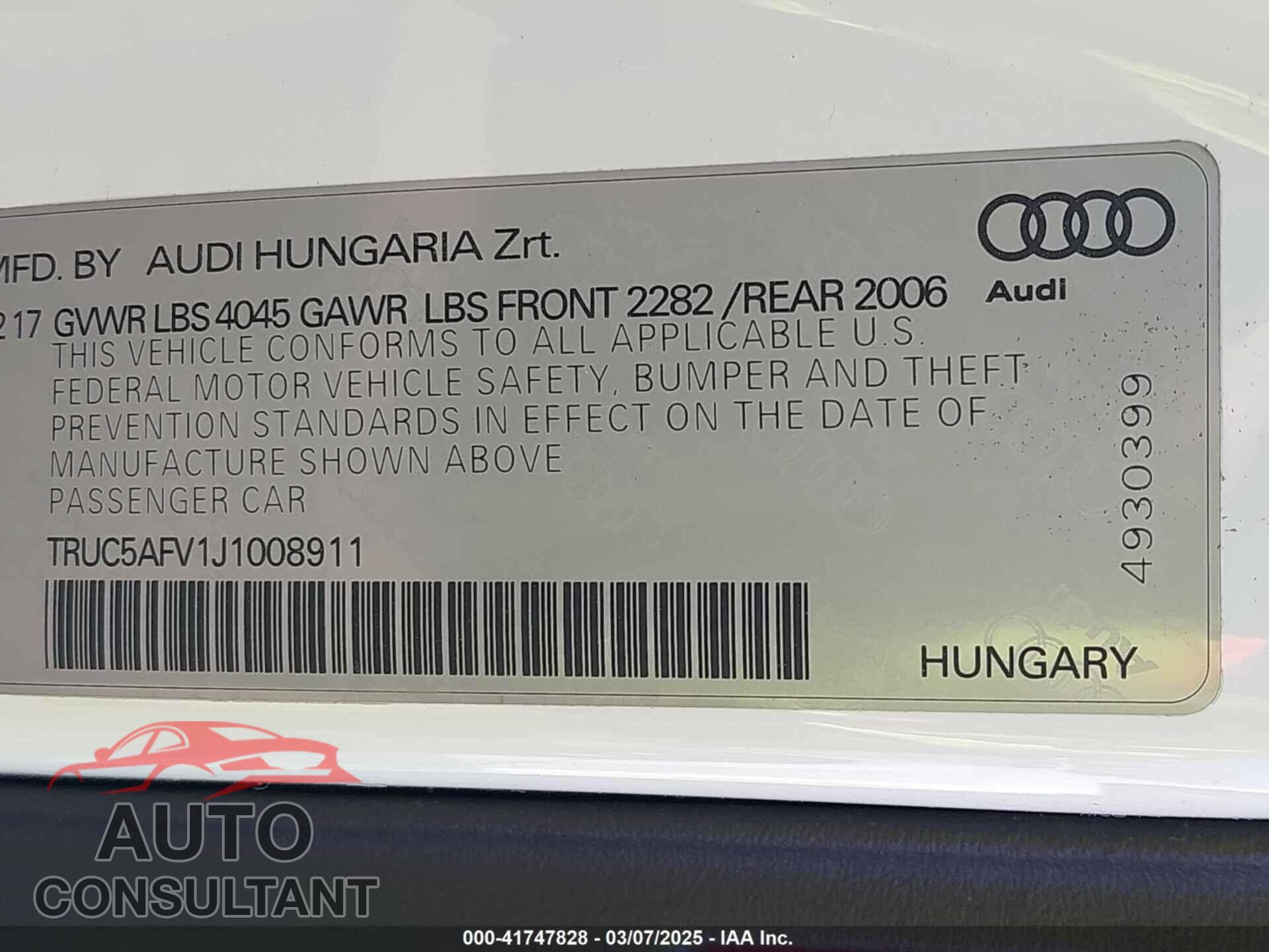 AUDI TT 2018 - TRUC5AFV1J1008911