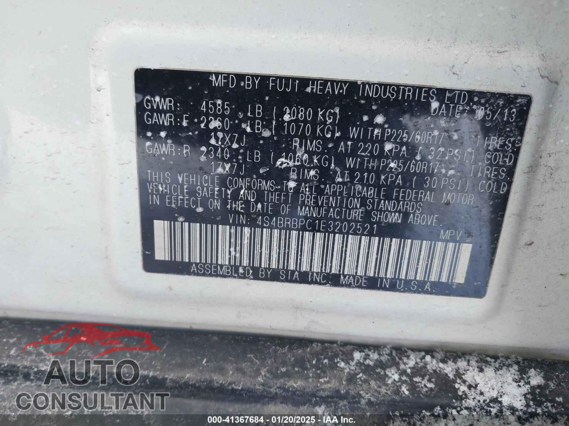 SUBARU OUTBACK 2014 - 4S4BRBPC1E3202521