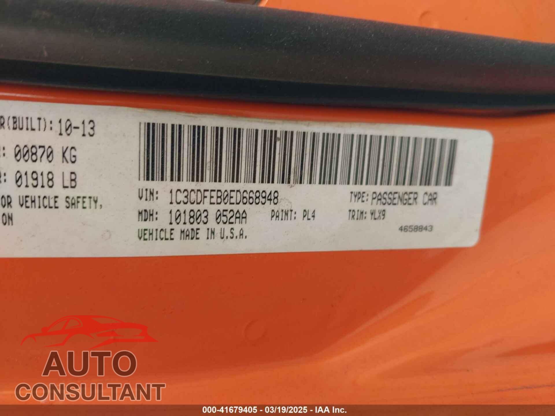 DODGE DART 2014 - 1C3CDFEB0ED668948