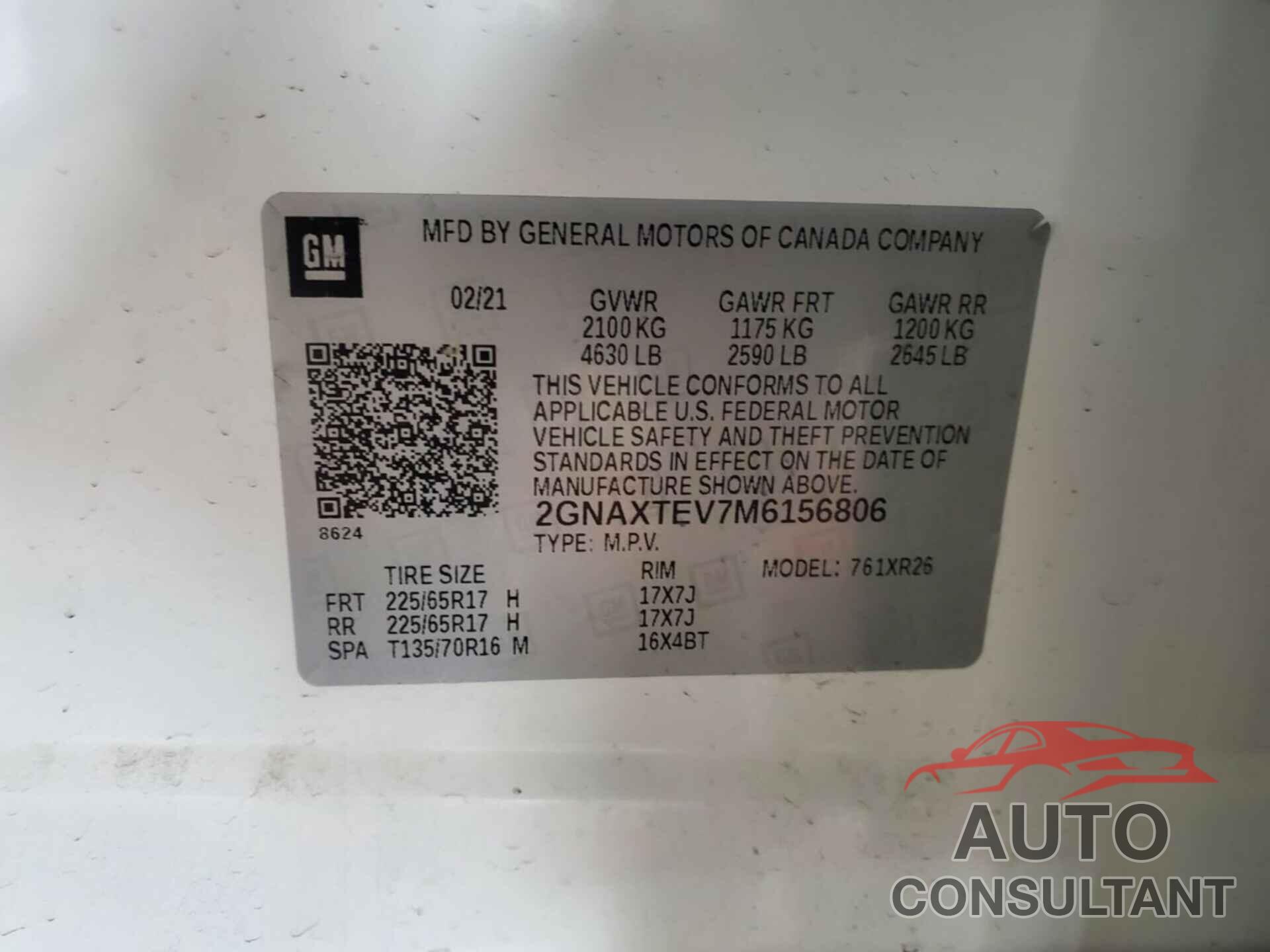 CHEVROLET EQUINOX 2021 - 2GNAXTEV7M6156806