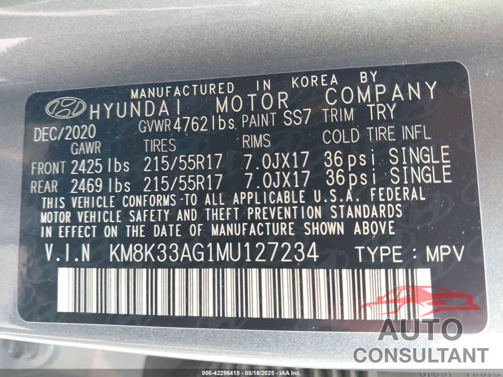 HYUNDAI KONA ELECTRIC 2021 - KM8K33AG1MU127234