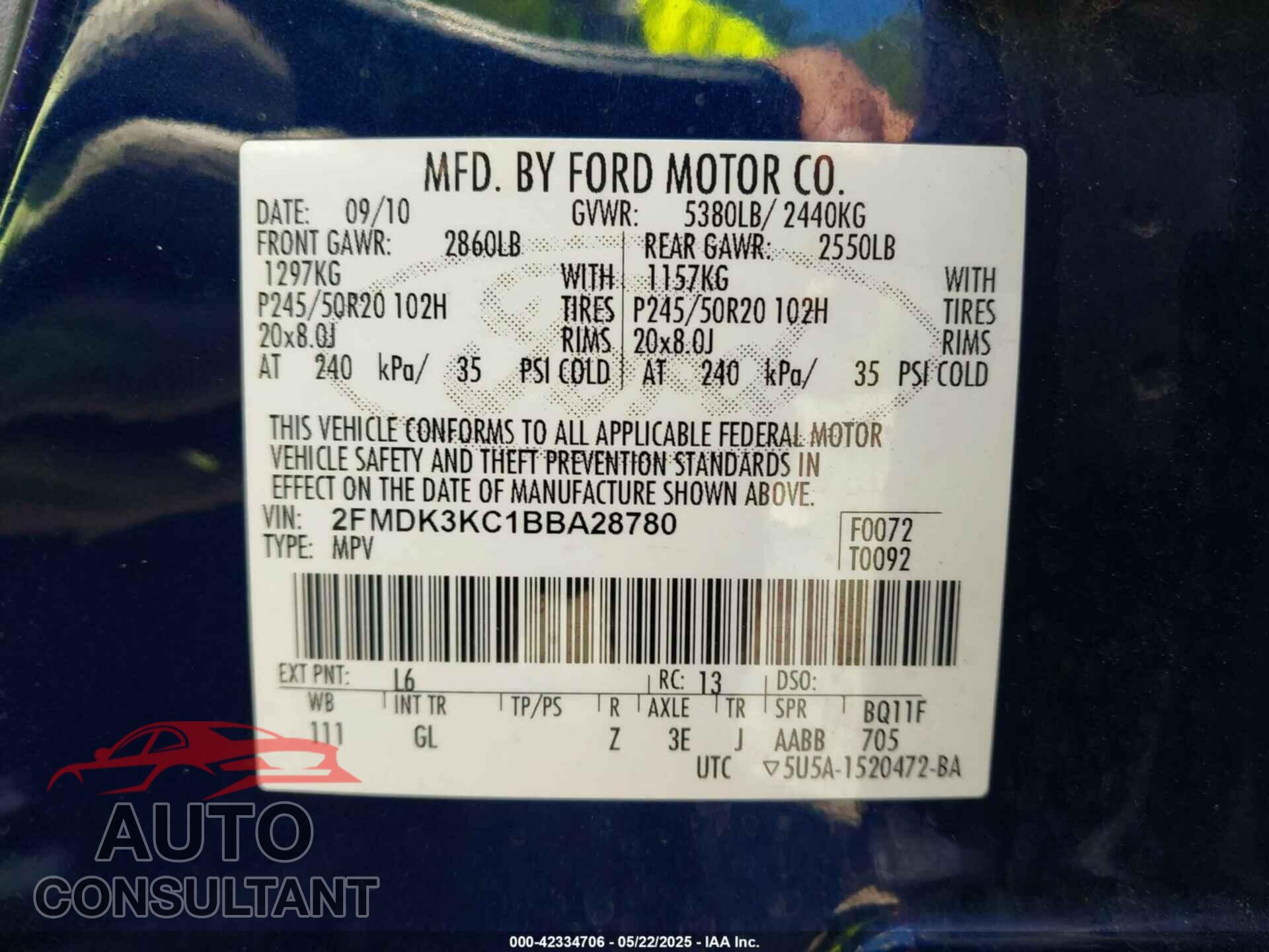 FORD EDGE 2011 - 2FMDK3KC1BBA28780