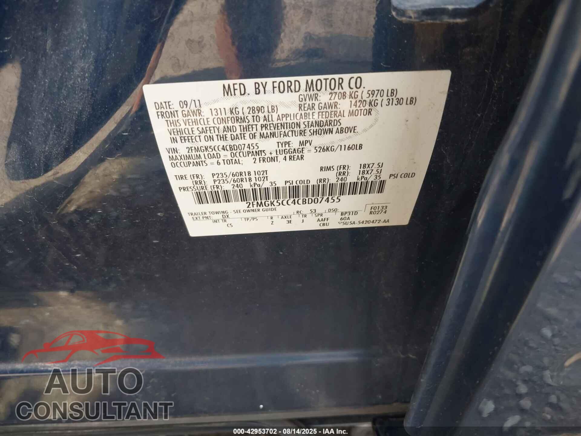 FORD FLEX 2012 - 2FMGK5CC4CBD07455