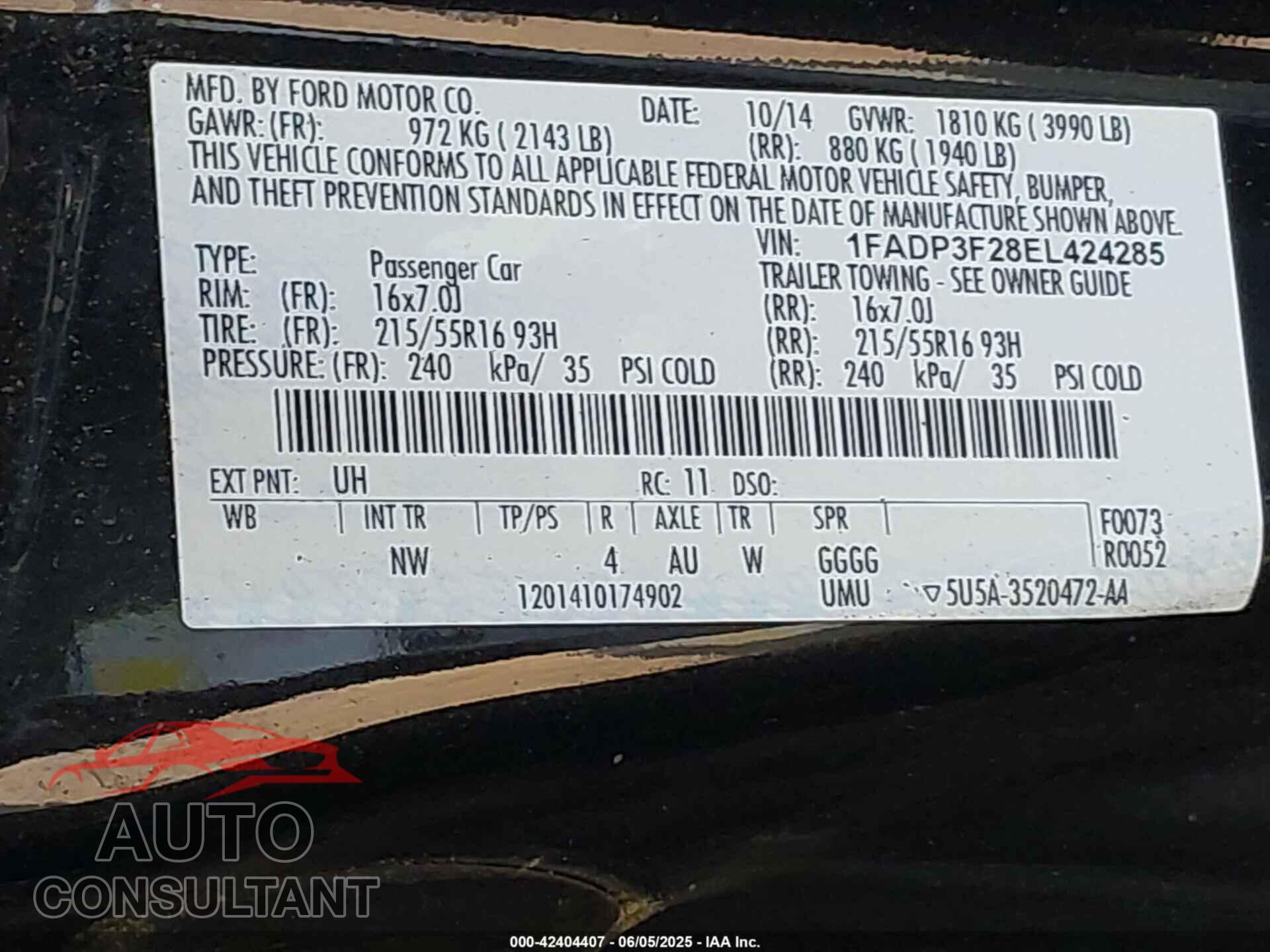 FORD FOCUS 2014 - 1FADP3F28EL424285