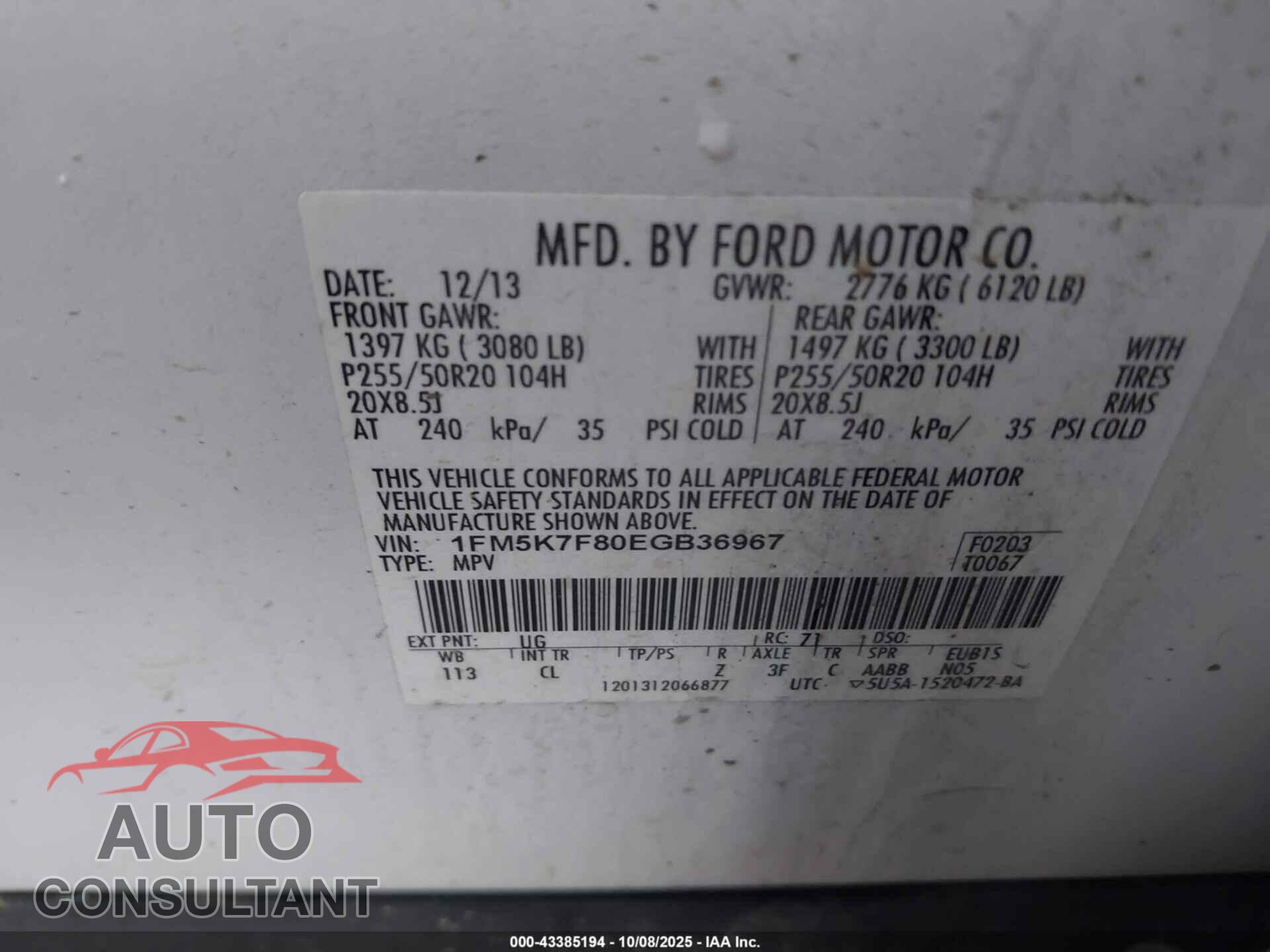 FORD EXPLORER 2014 - 1FM5K7F80EGB36967
