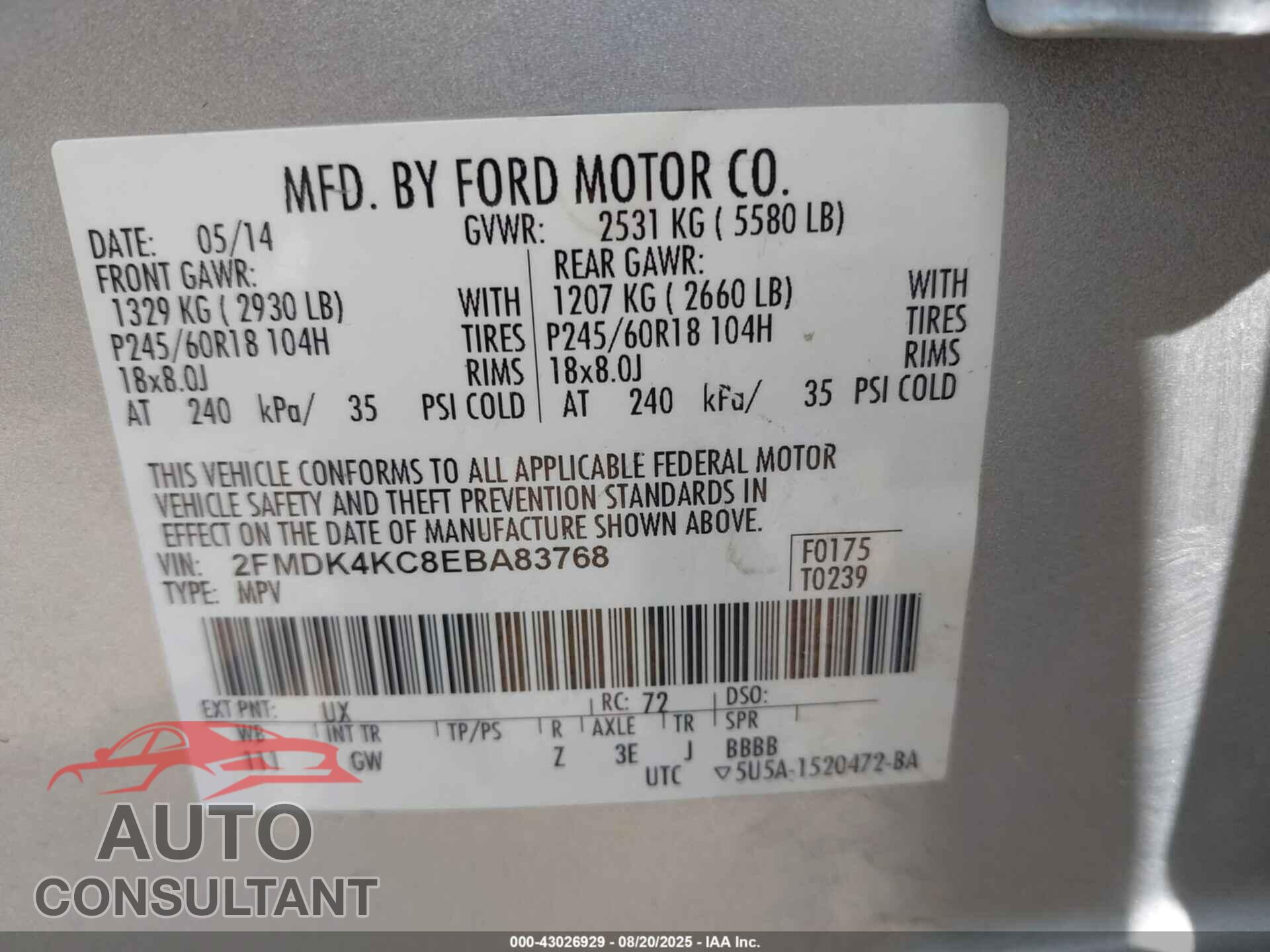 FORD EDGE 2014 - 2FMDK4KC8EBA83768