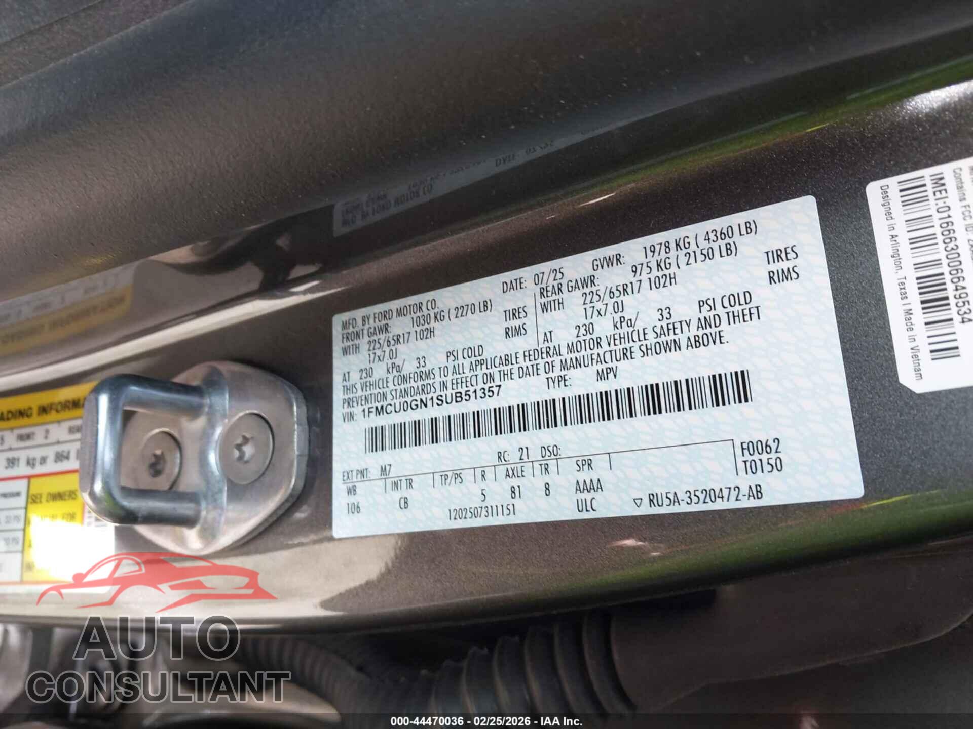 FORD ESCAPE 2025 - 1FMCU0GN1SUB51357