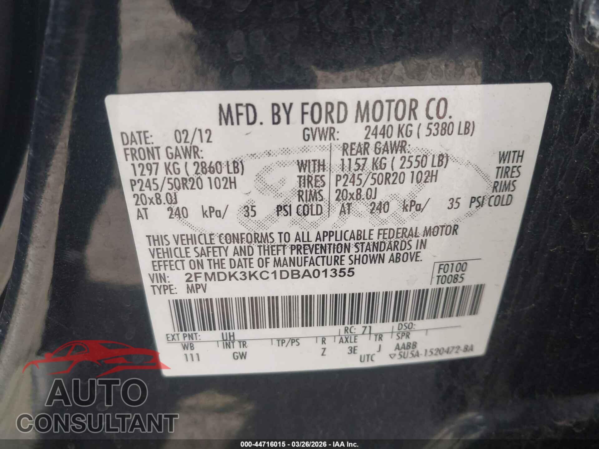 FORD EDGE 2013 - 2FMDK3KC1DBA01355