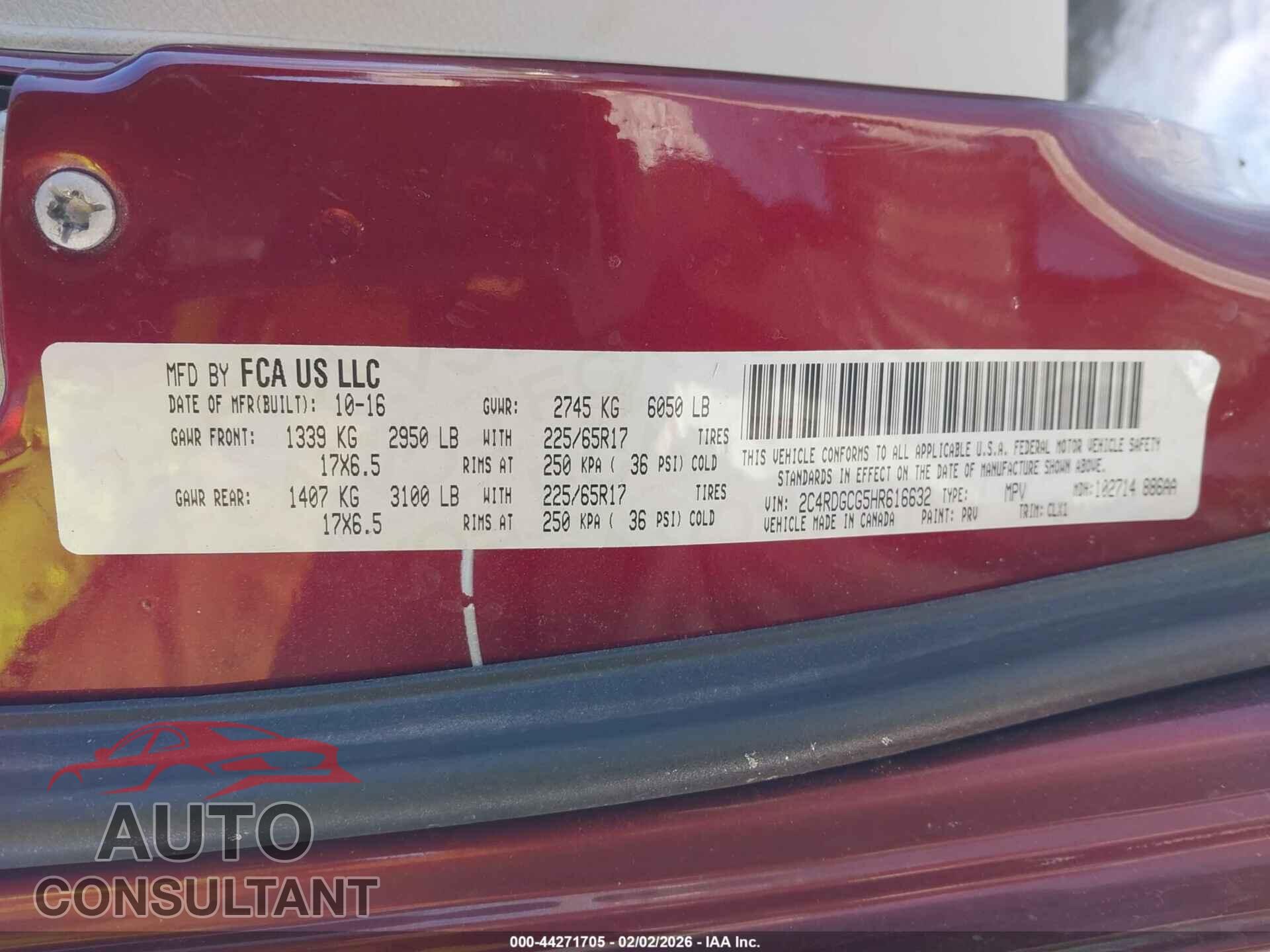 DODGE GRAND CARAVAN 2017 - 2C4RDGCG5HR616632