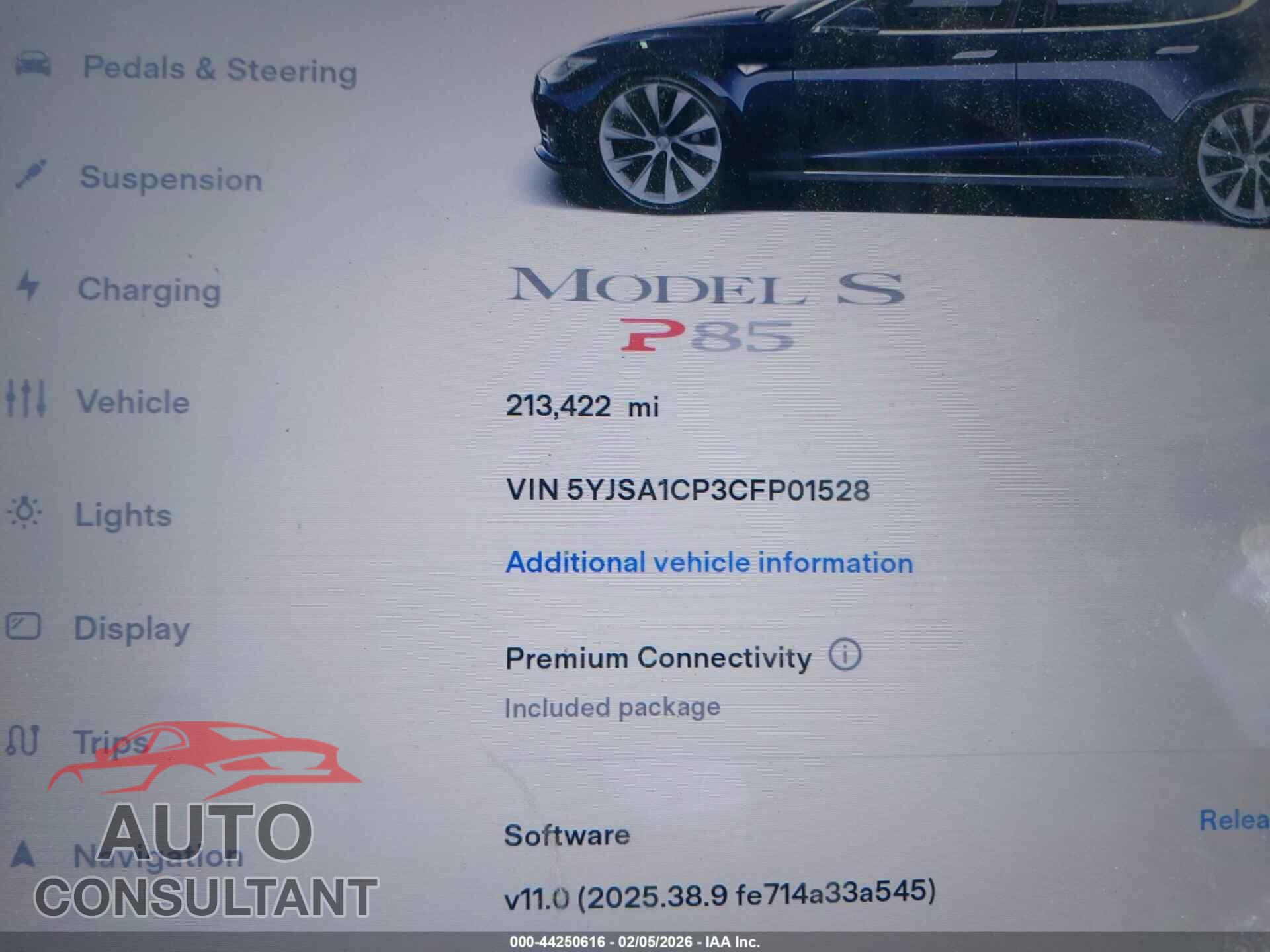 TESLA MODEL S 2012 - 5YJSA1CP3CFP01528