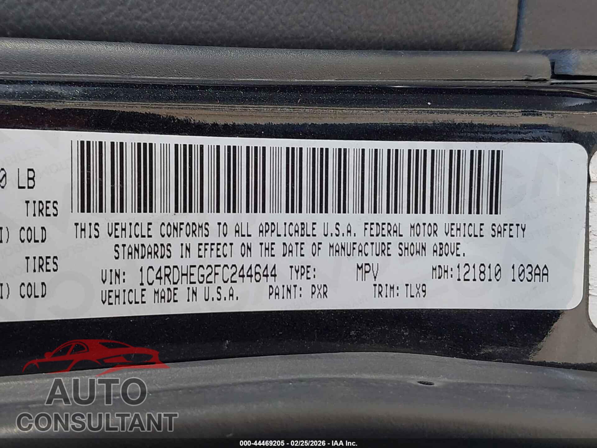 DODGE DURANGO 2015 - 1C4RDHEG2FC244644