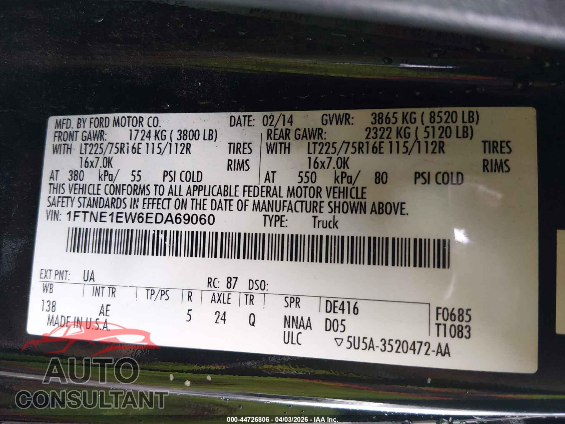 FORD E-150 2014 - 1FTNE1EW6EDA69060