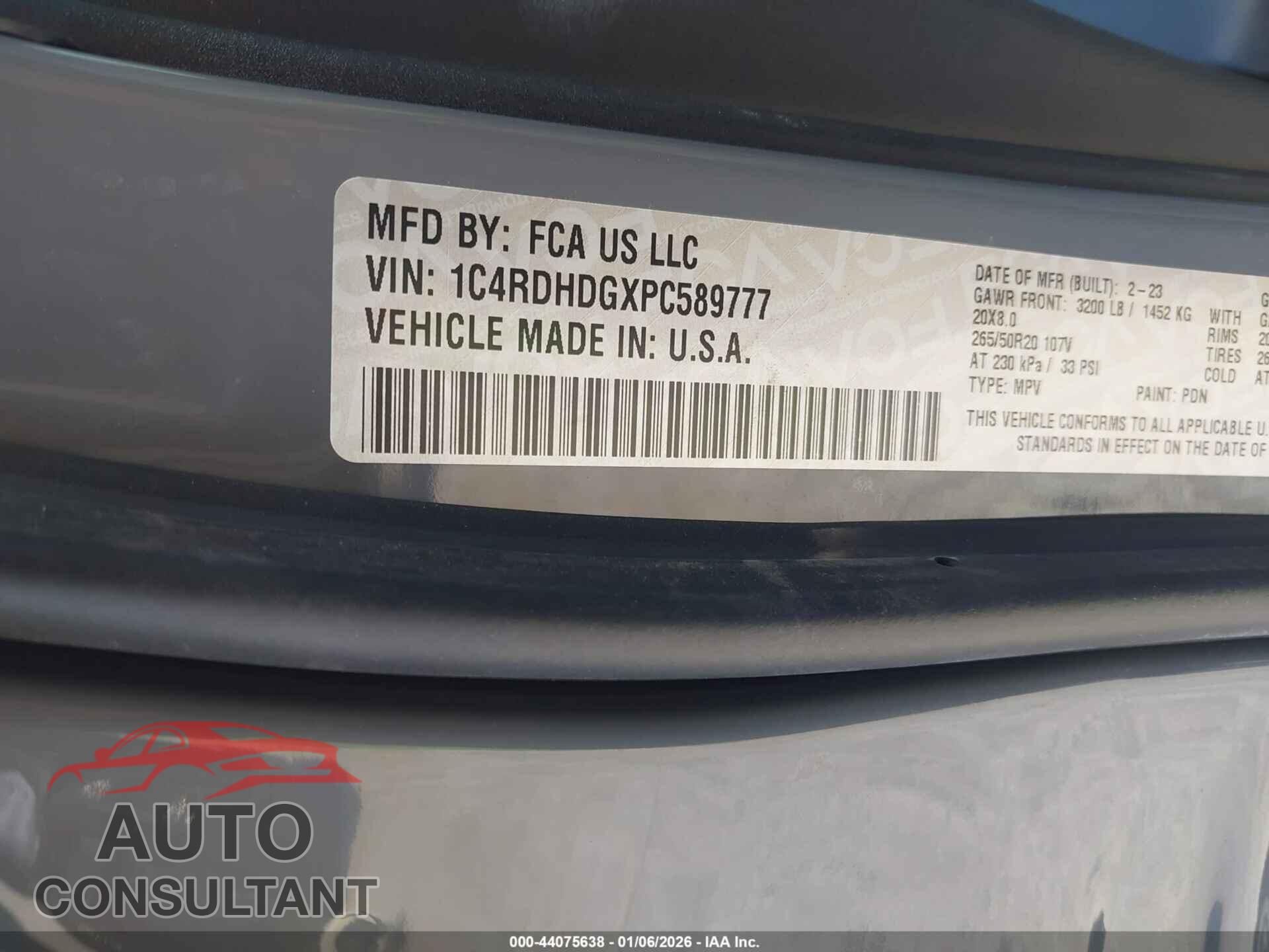 DODGE DURANGO 2023 - 1C4RDHDGXPC589777