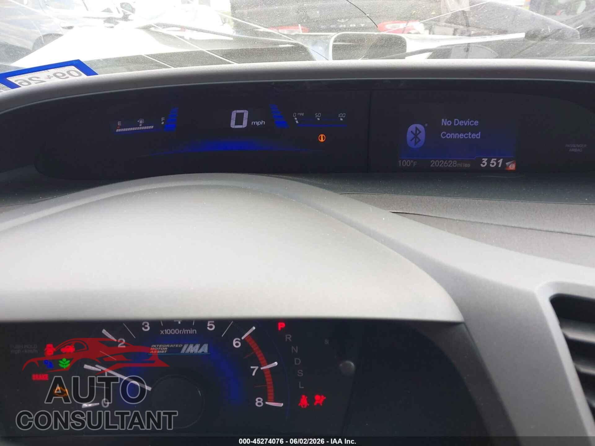 HONDA CIVIC HYBRID 2012 - JHMFB4F21CS002898