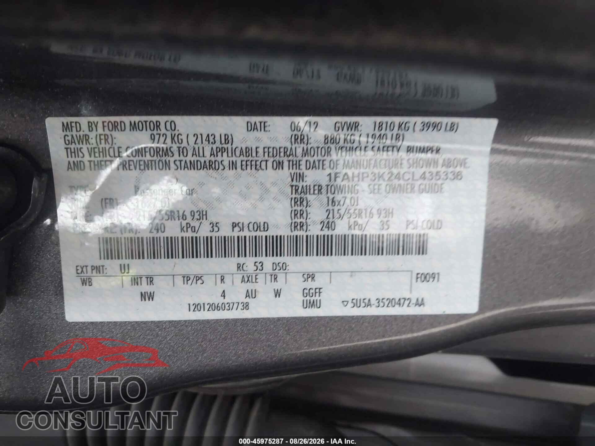 FORD FOCUS 2012 - 1FAHP3K24CL435336