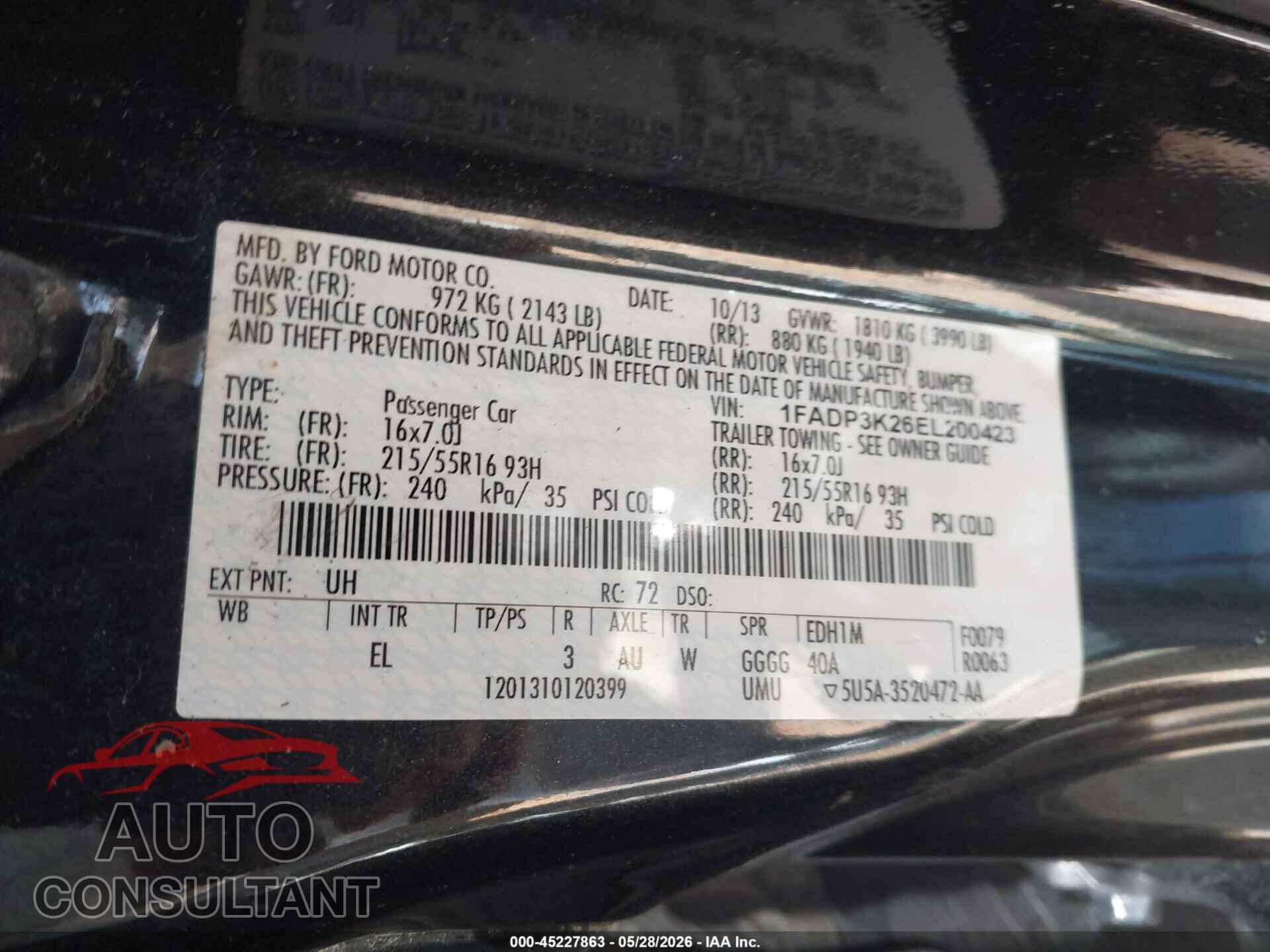 FORD FOCUS 2014 - 1FADP3K26EL200423