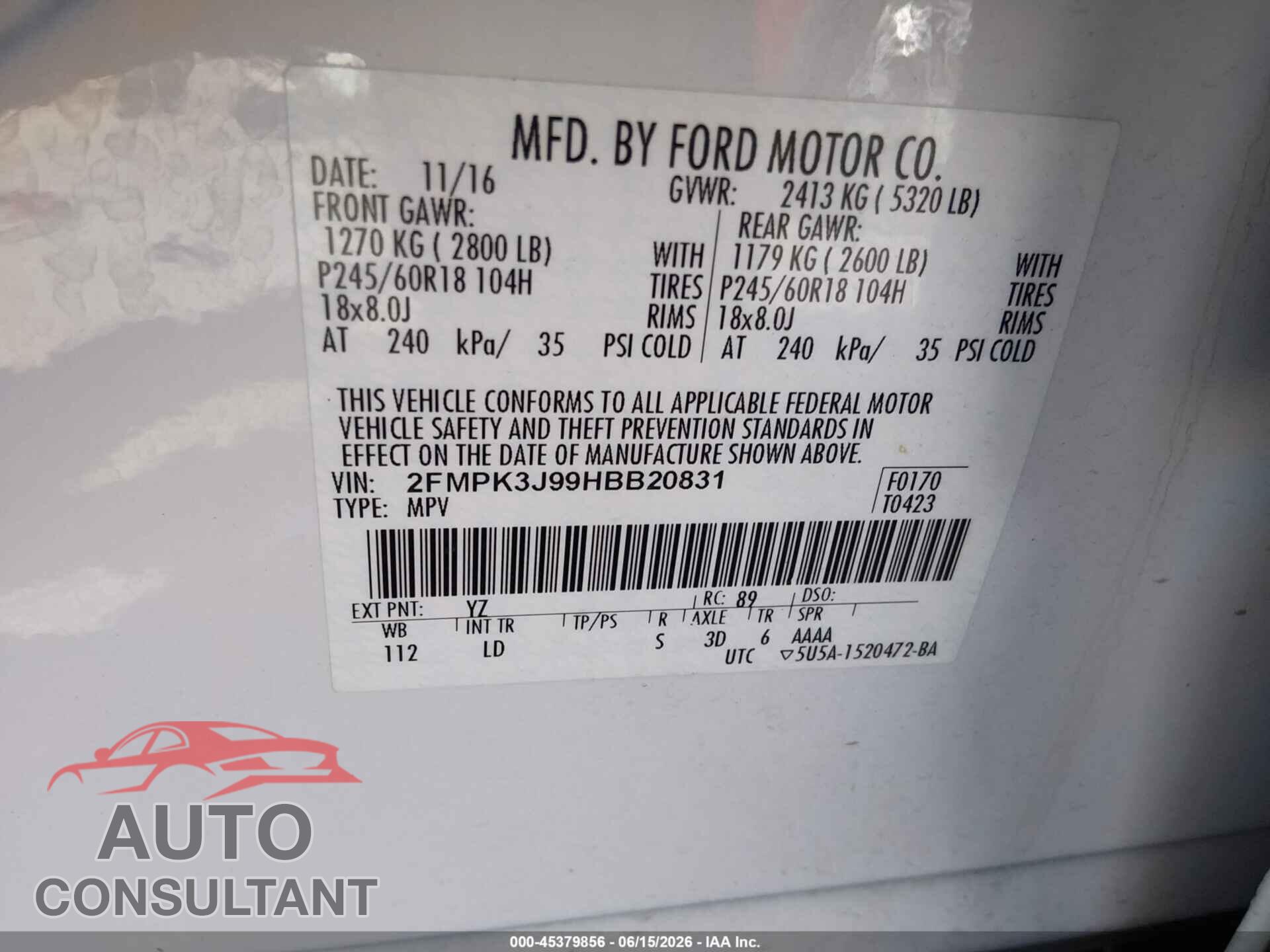 FORD EDGE 2017 - 2FMPK3J99HBB20831