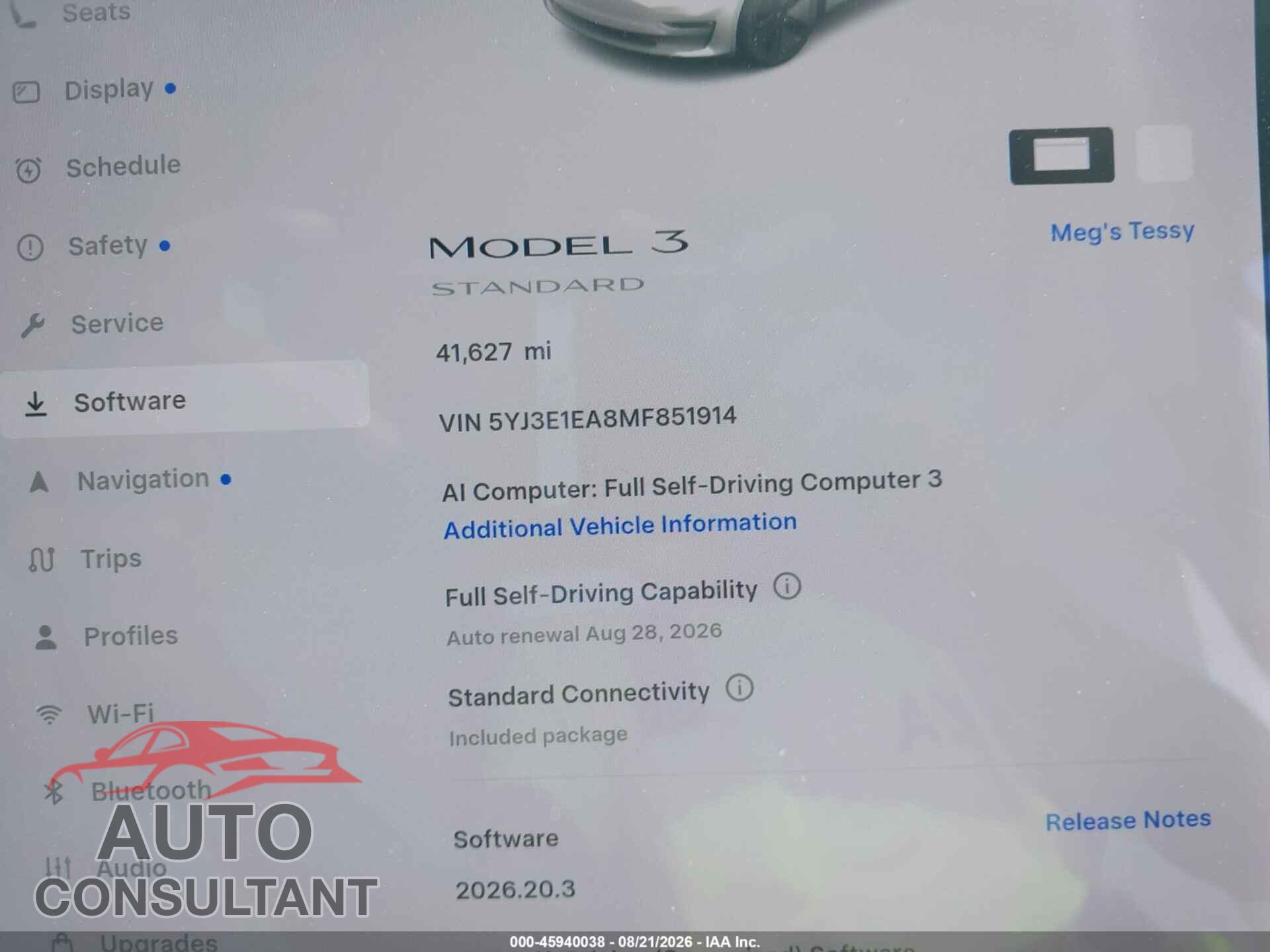 TESLA MODEL 3 2021 - 5YJ3E1EA8MF851914
