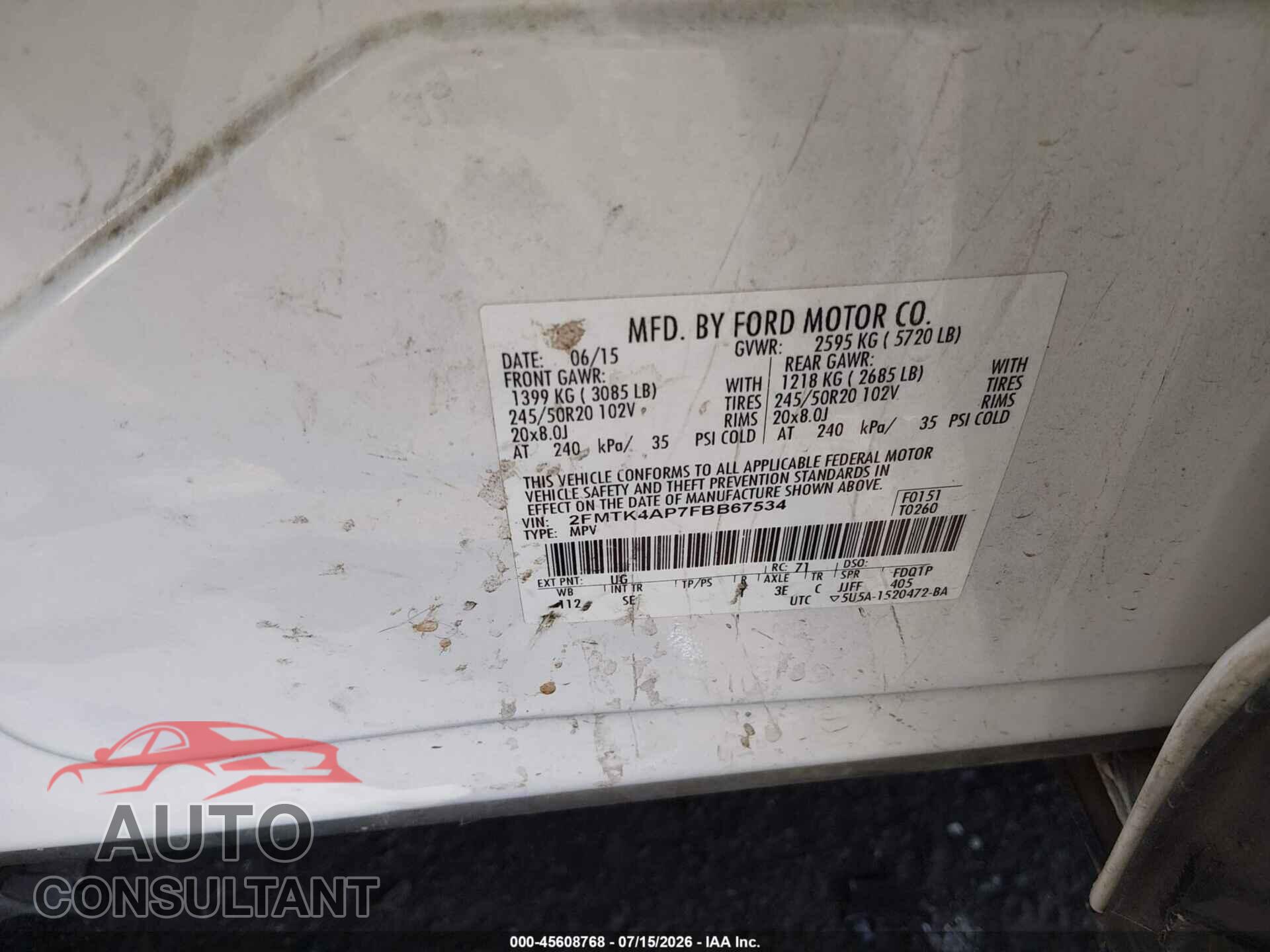 FORD EDGE 2015 - 2FMTK4AP7FBB67534
