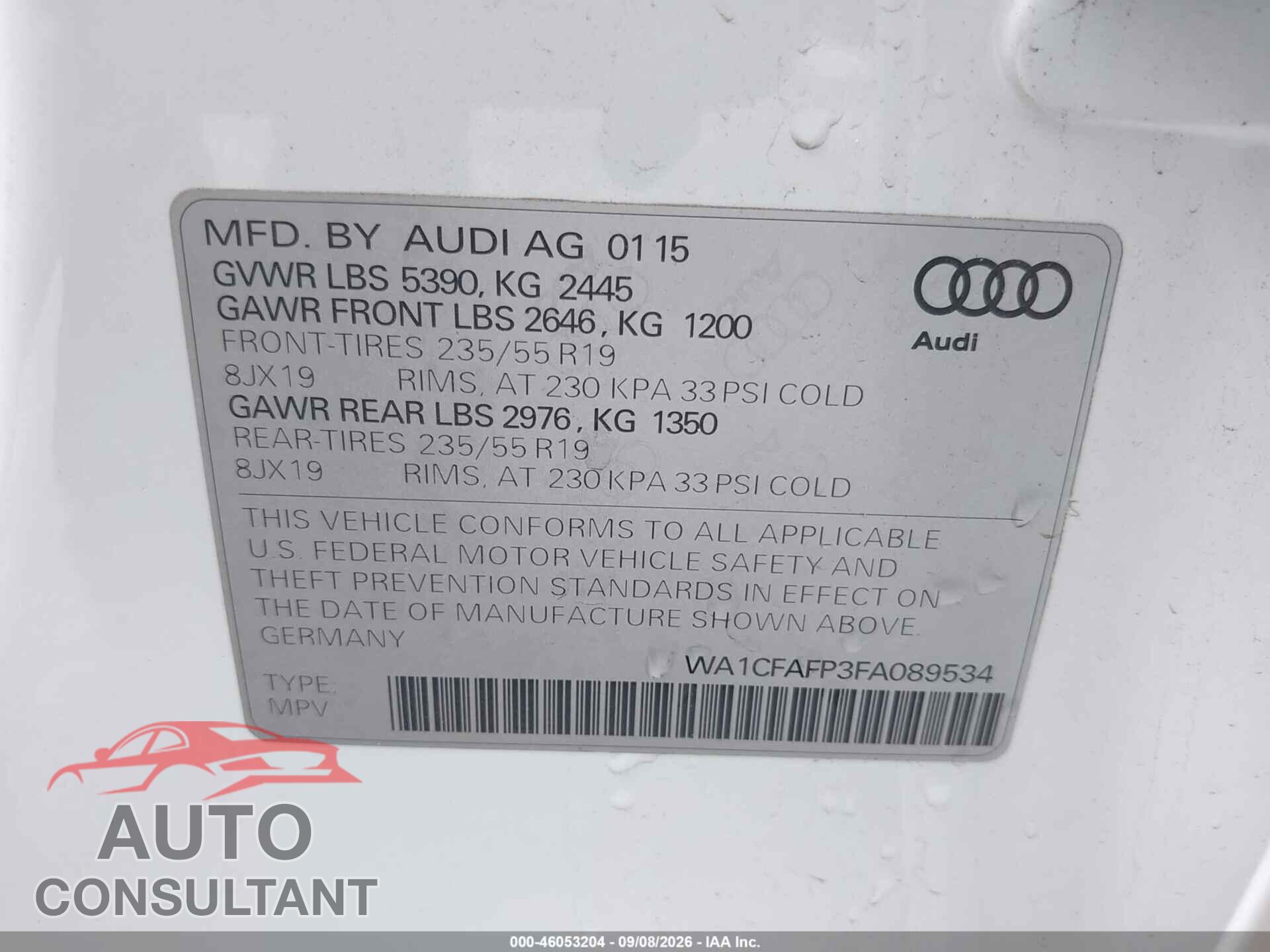 AUDI Q5 2015 - WA1CFAFP3FA089534