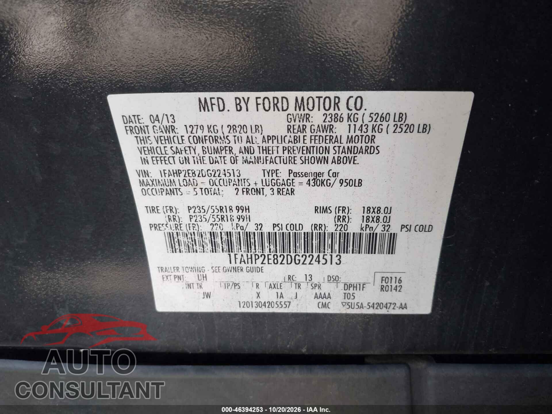 FORD TAURUS 2013 - 1FAHP2E82DG224513