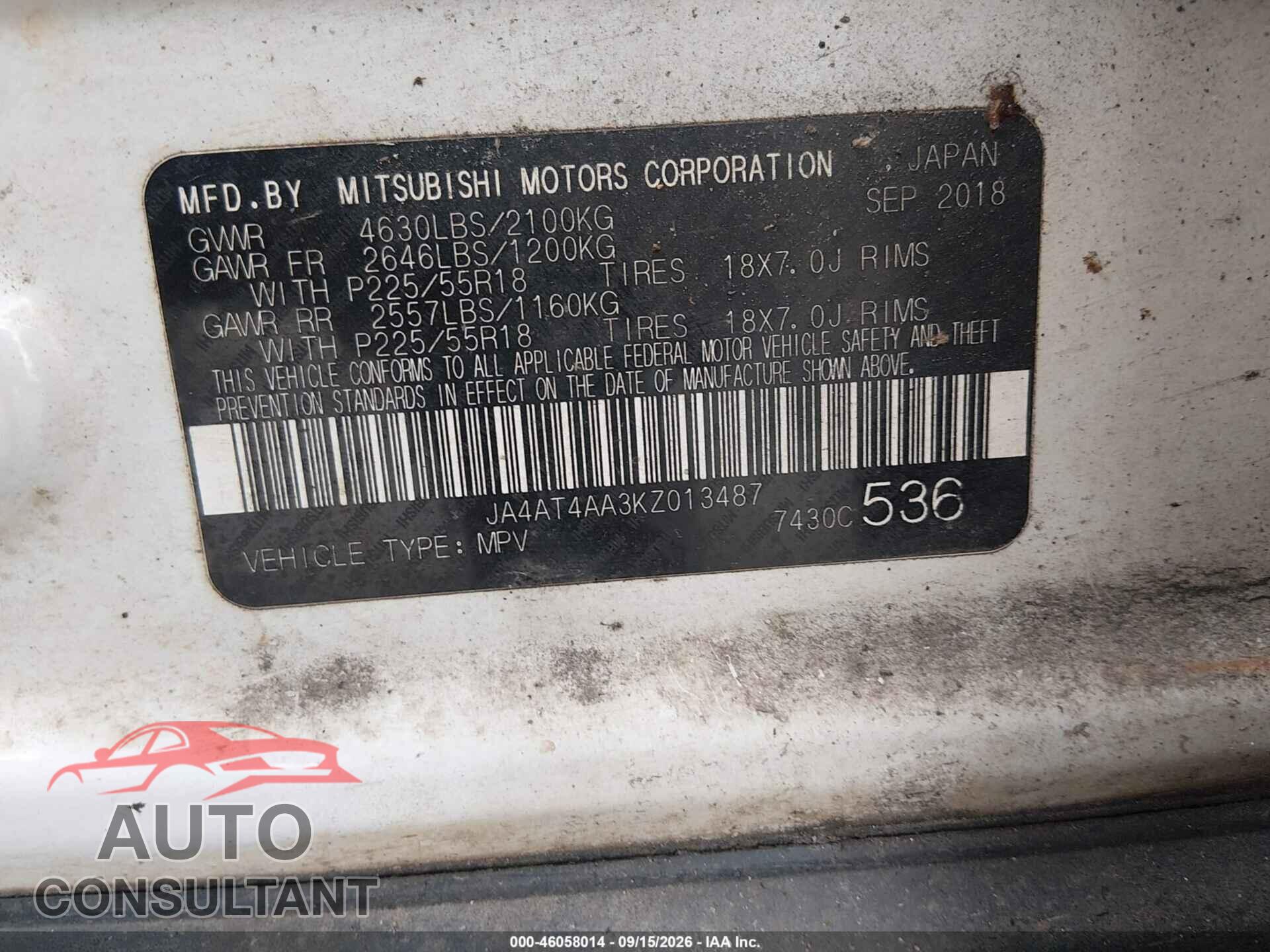 MITSUBISHI ECLIPSE CROSS 2019 - JA4AT4AA3KZ013487
