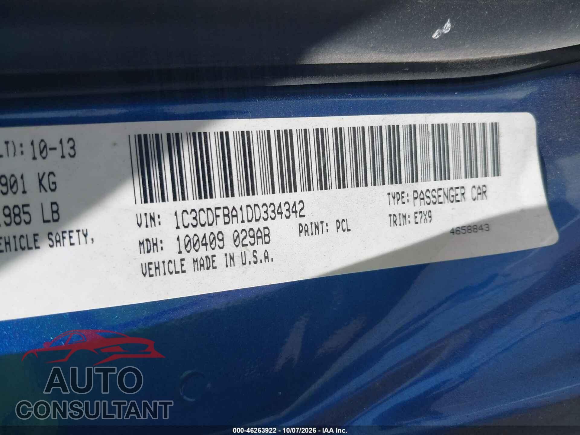 DODGE DART 2013 - 1C3CDFBA1DD334342