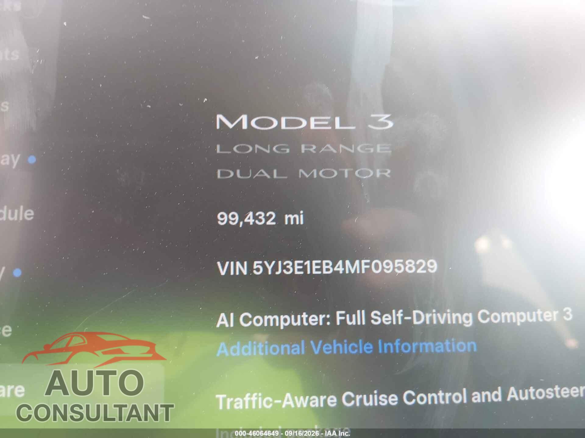 TESLA MODEL 3 2021 - 5YJ3E1EB4MF095829
