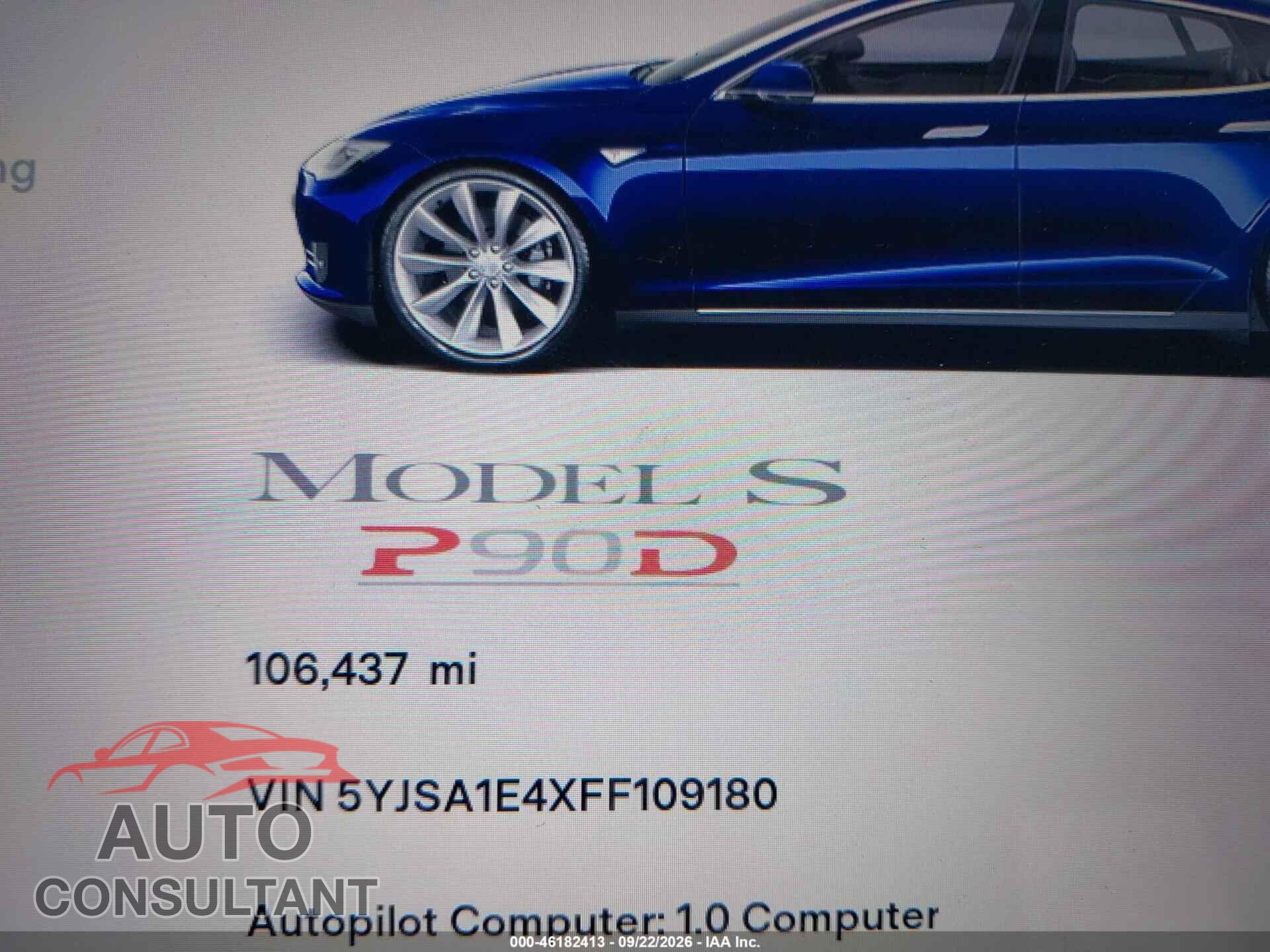 TESLA MODEL S 2015 - 5YJSA1E4XFF109180