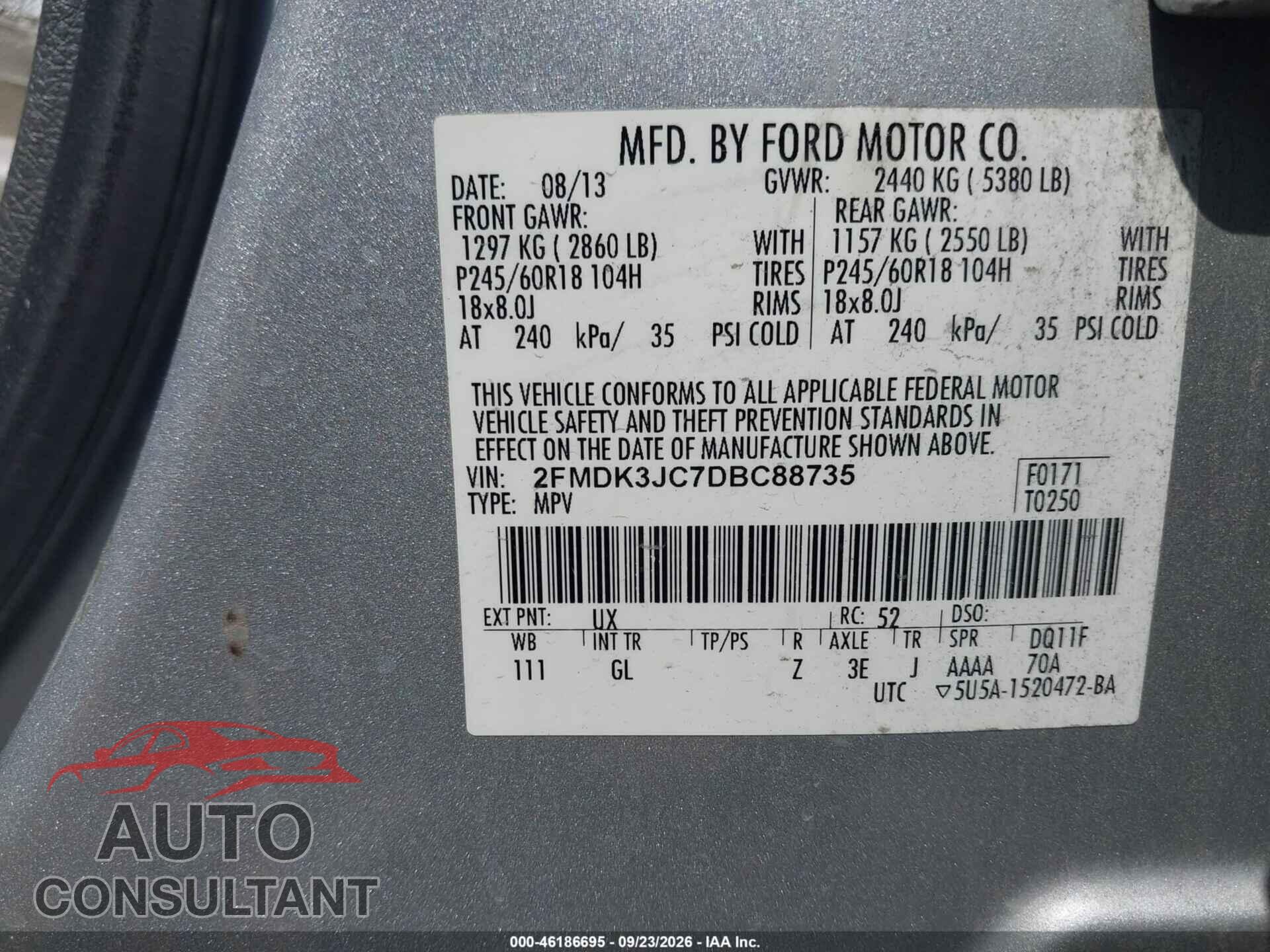 FORD EDGE 2013 - 2FMDK3JC7DBC88735