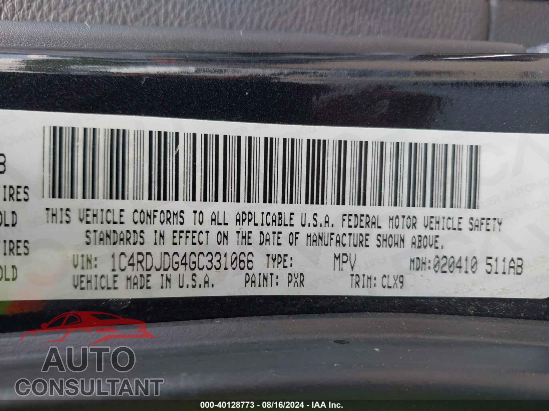 DODGE DURANGO 2016 - 1C4RDJDG4GC331066