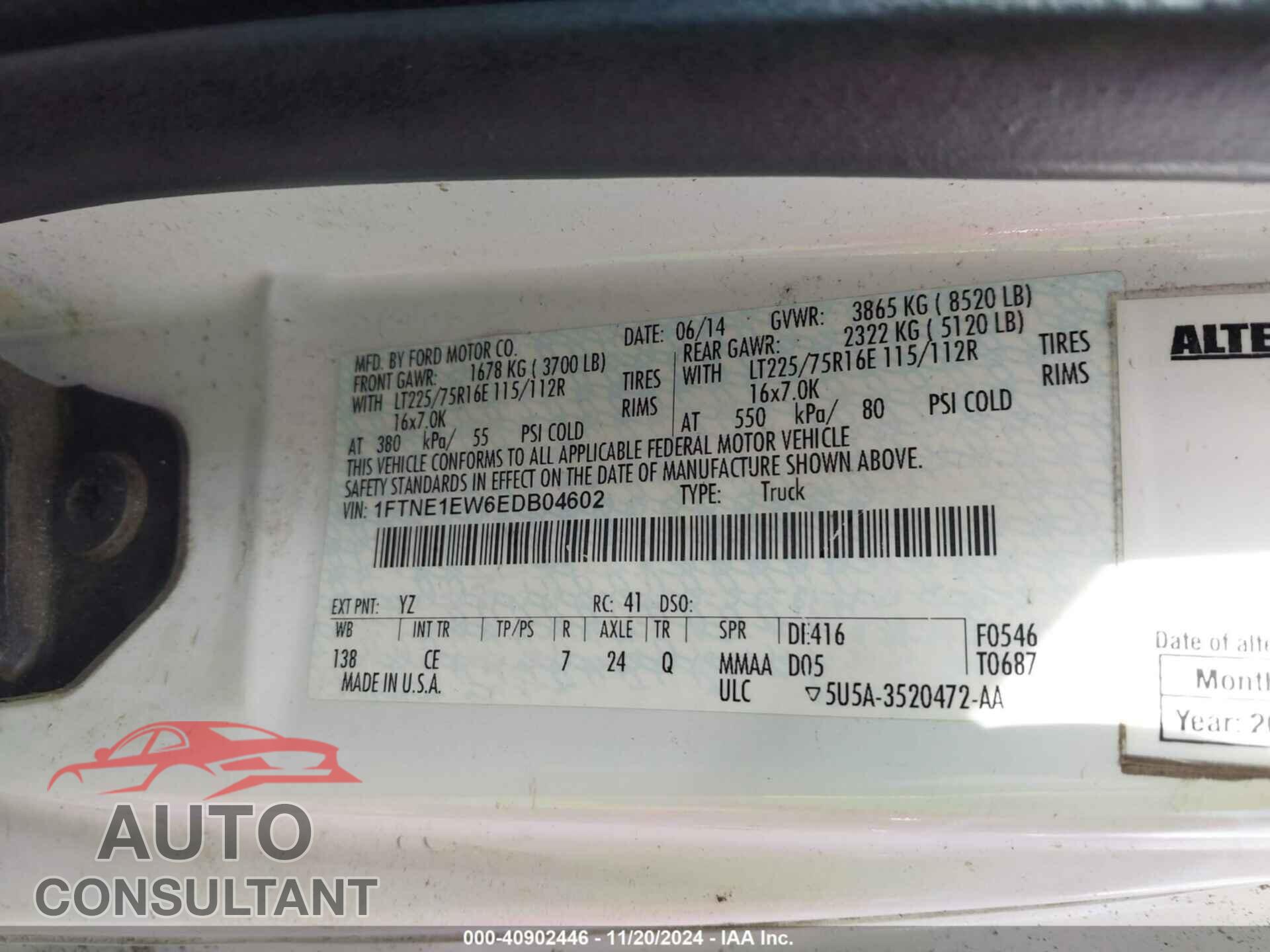 FORD E-150 2014 - 1FTNE1EW6EDB04602